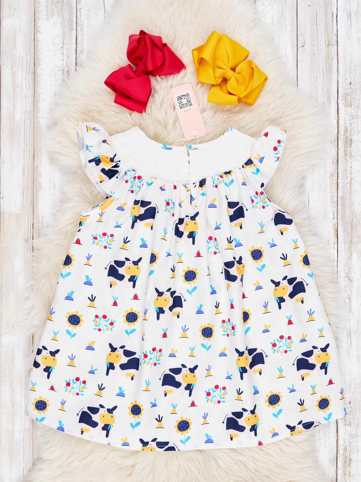 Smocked Happy Cow Ruffle Dress - Image 2