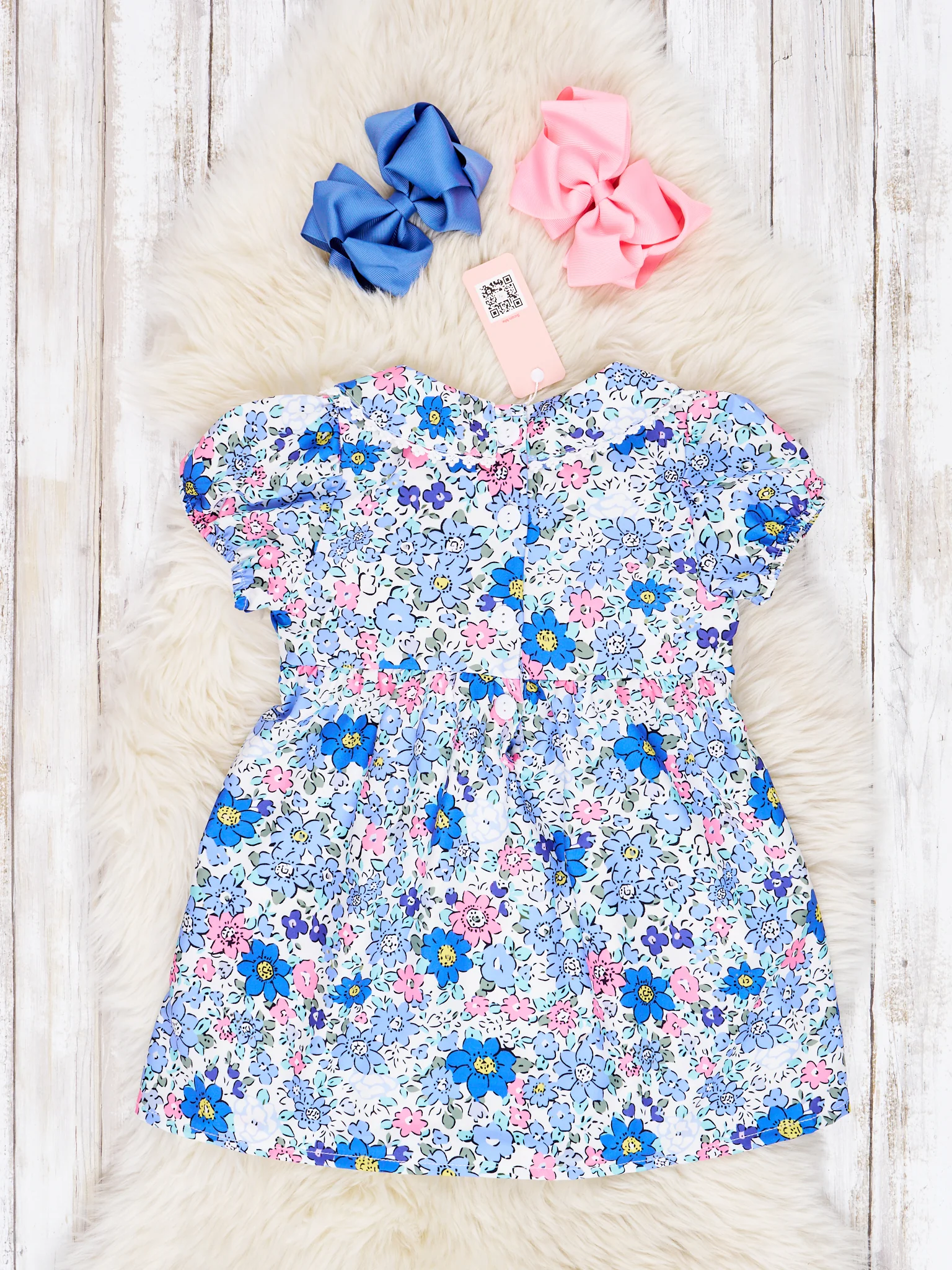 Smocked Navy Floral Vintage Dress - Image 2