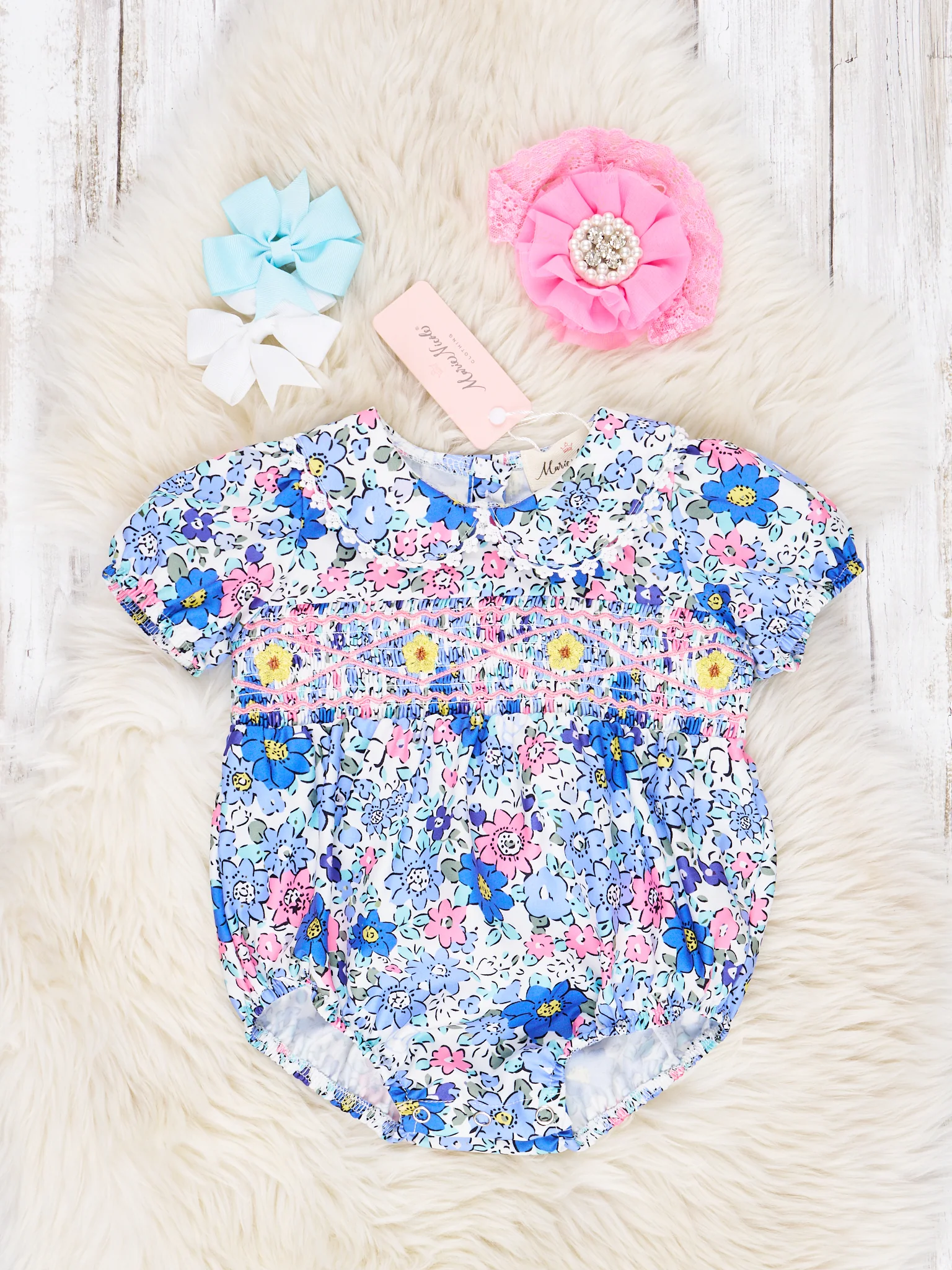 Smocked Navy Floral Vintage Romper