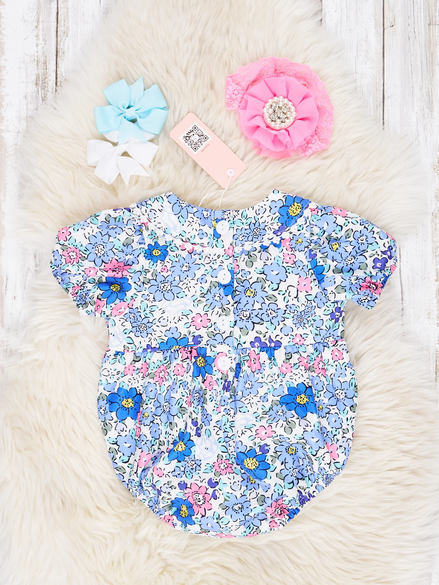 Smocked Navy Floral Vintage Romper - Image 2