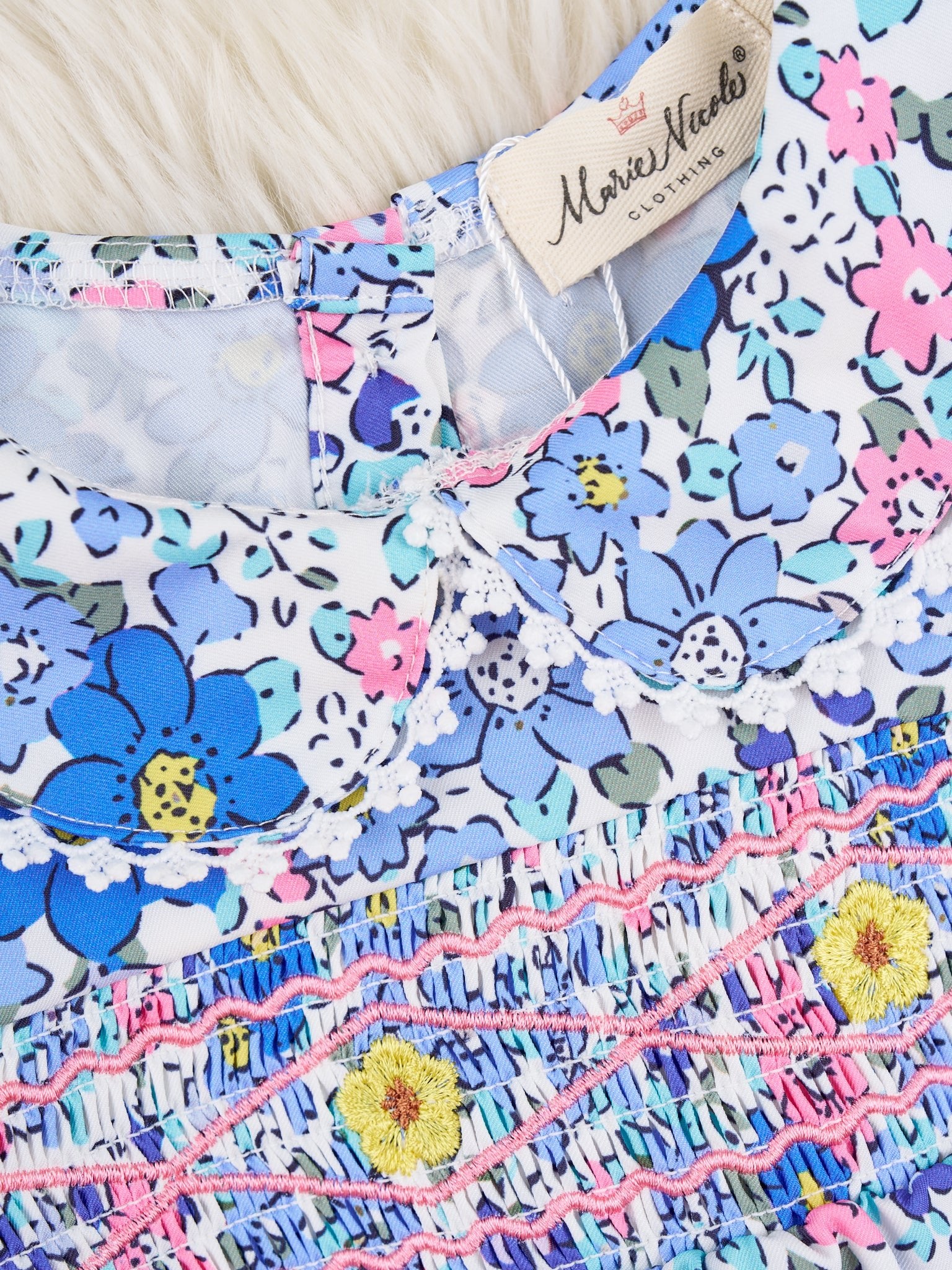 Smocked Navy Floral Vintage Romper - Image 3