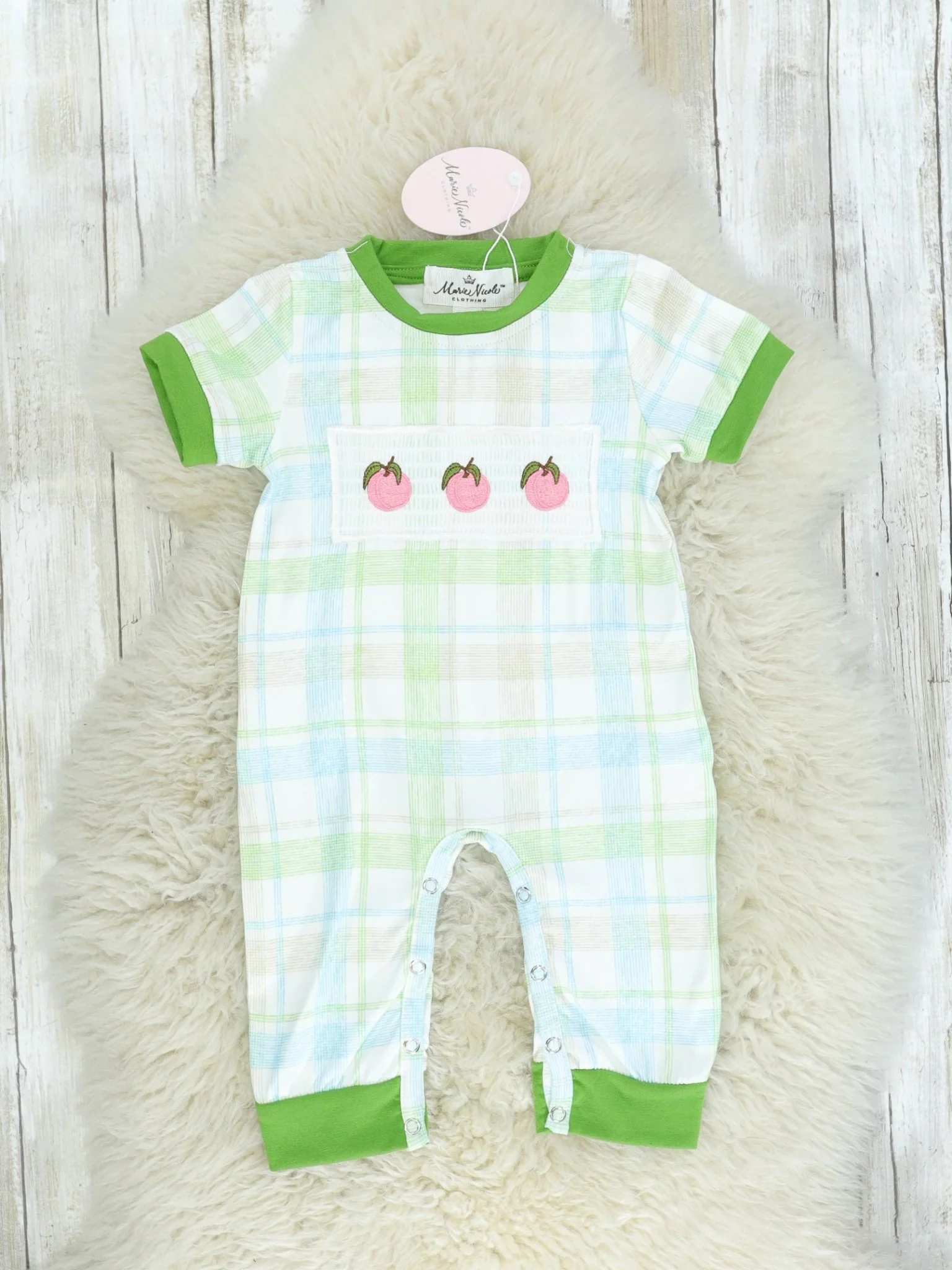 Smocked Peach Plaid Romper