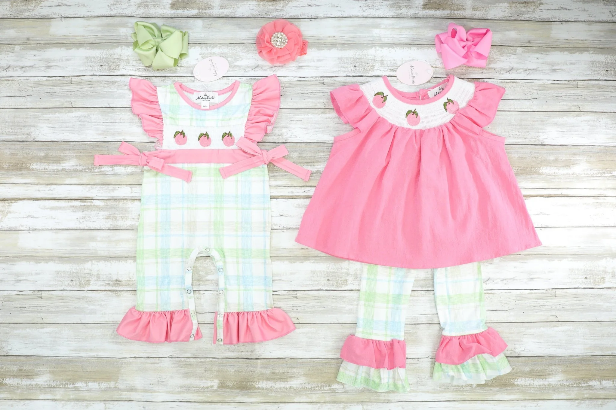Smocked Peach Plaid Romper - Image 3