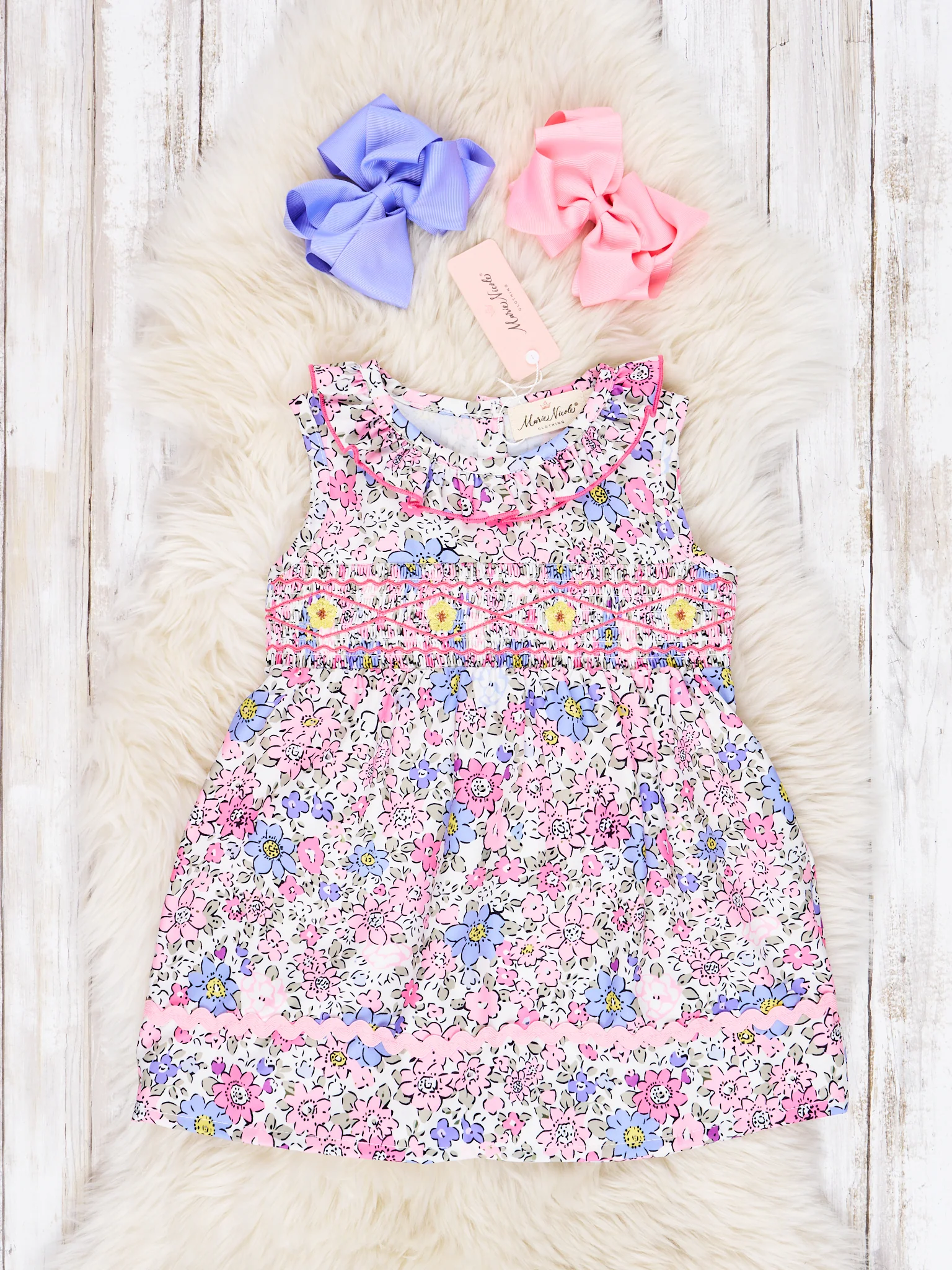 Smocked Pink Floral Ruffle Tank Dress