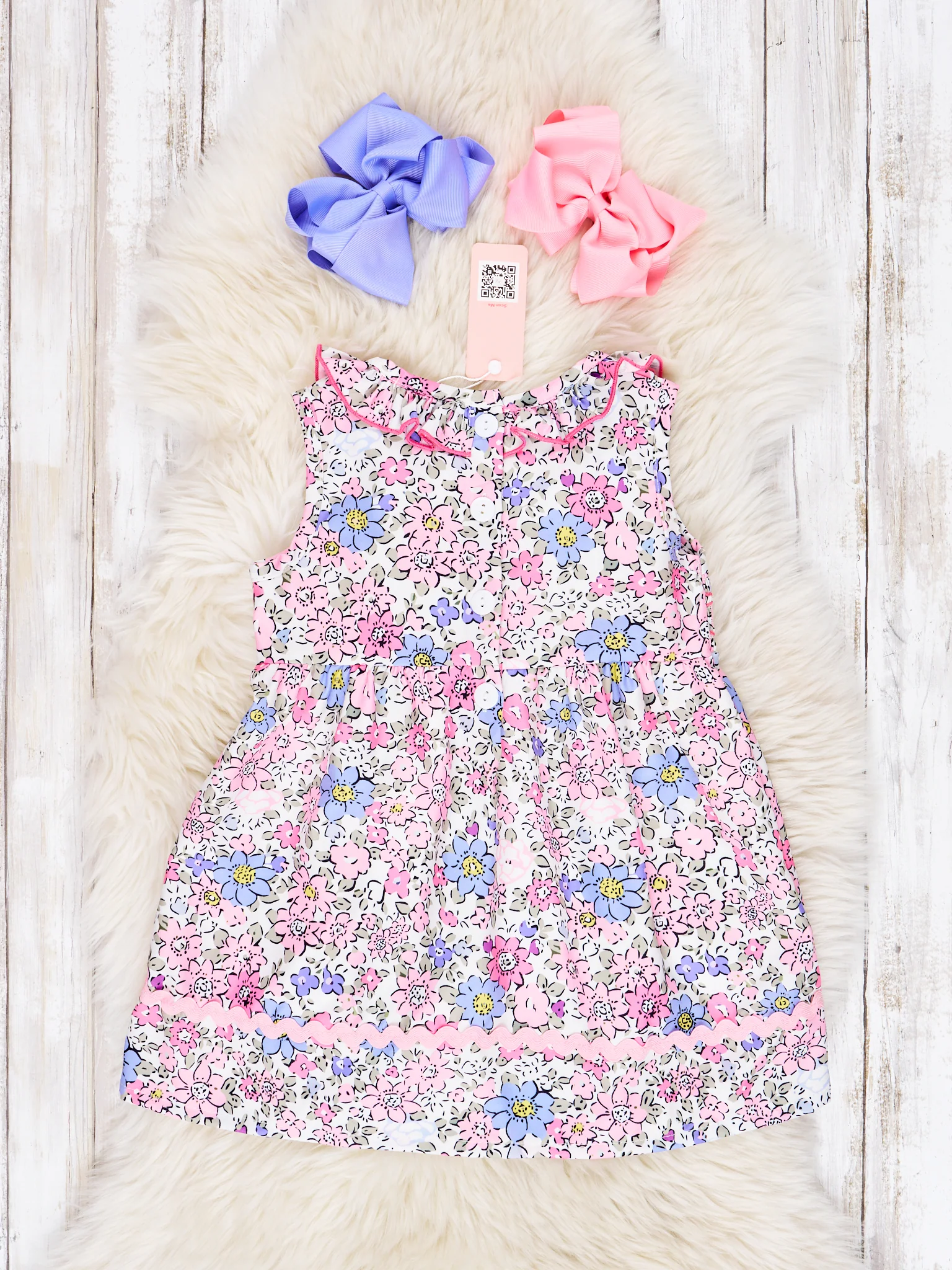 Smocked Pink Floral Ruffle Tank Dress - Image 2