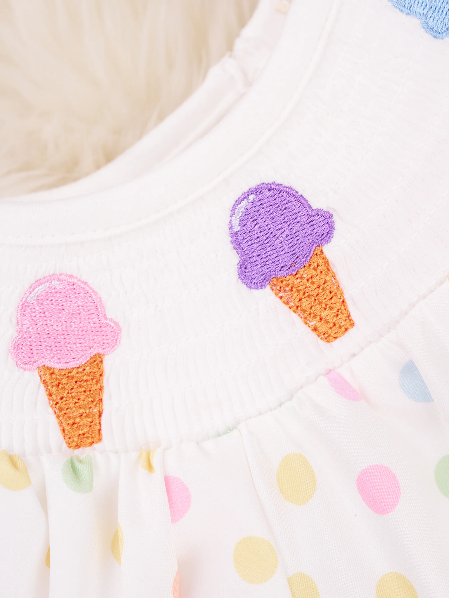 Smocked Polka Dot Ice Cream Ruffle Dress - Image 3
