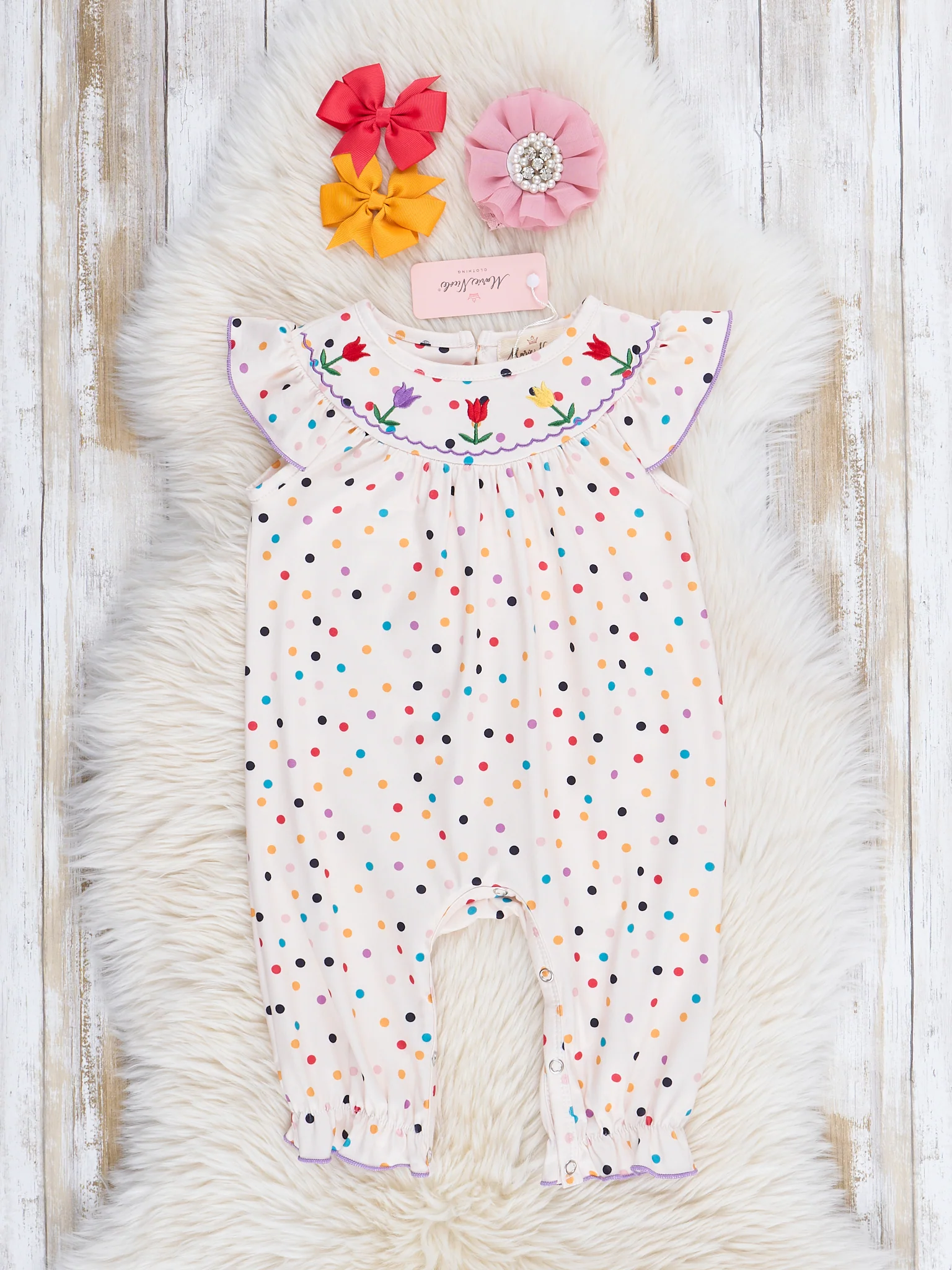 Smocked Rainbow Blooms Ruffle Romper