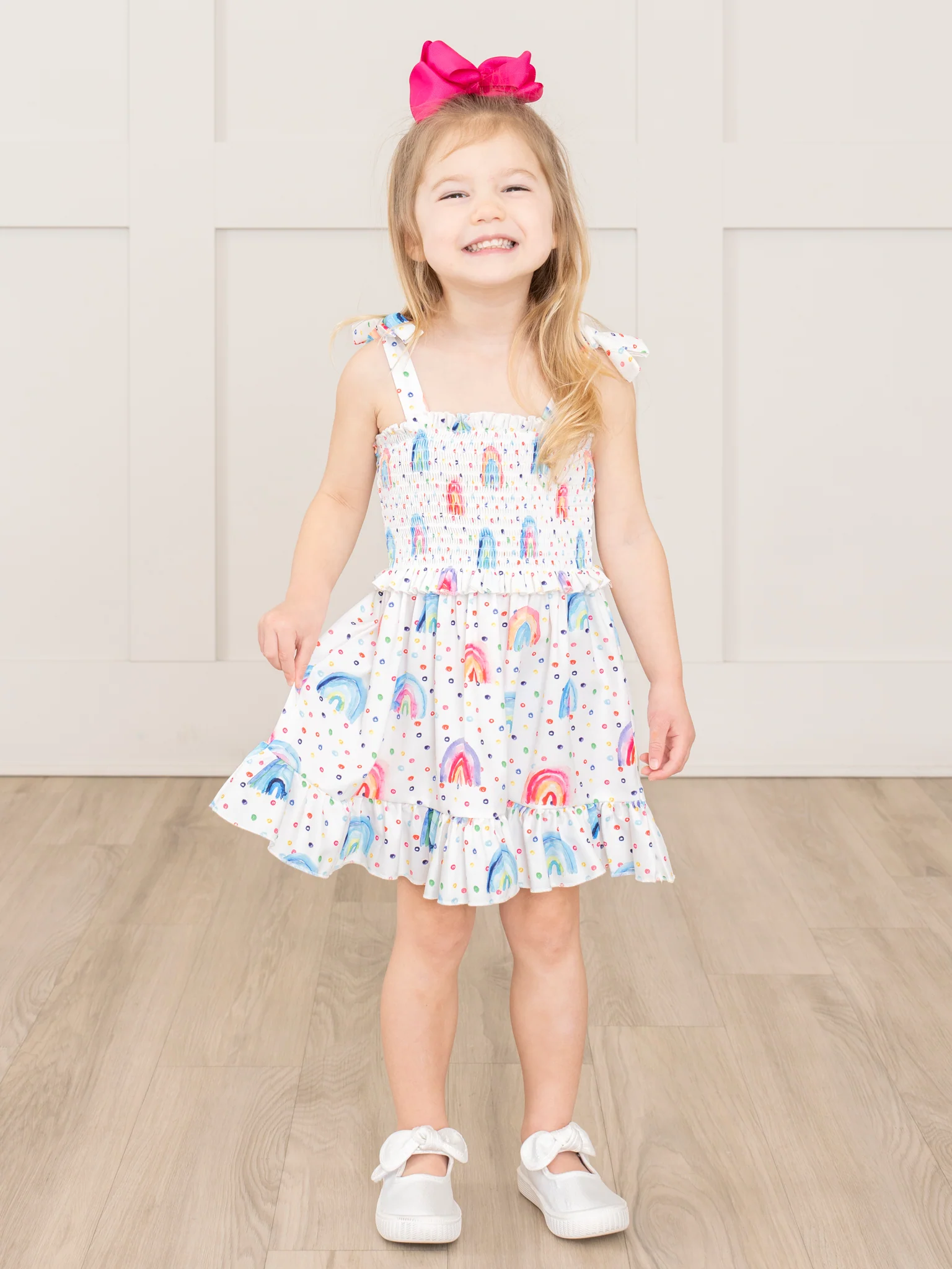 Smocked Rainbow Dreams Tie Dress - Image 3