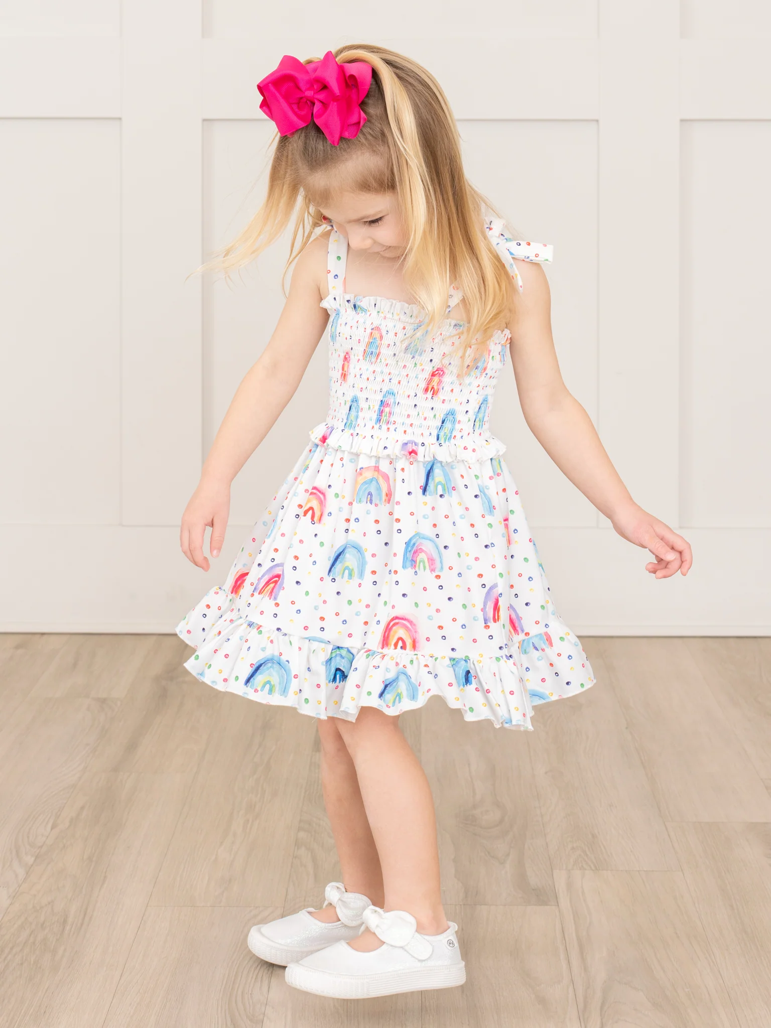 Smocked Rainbow Dreams Tie Dress - Image 4