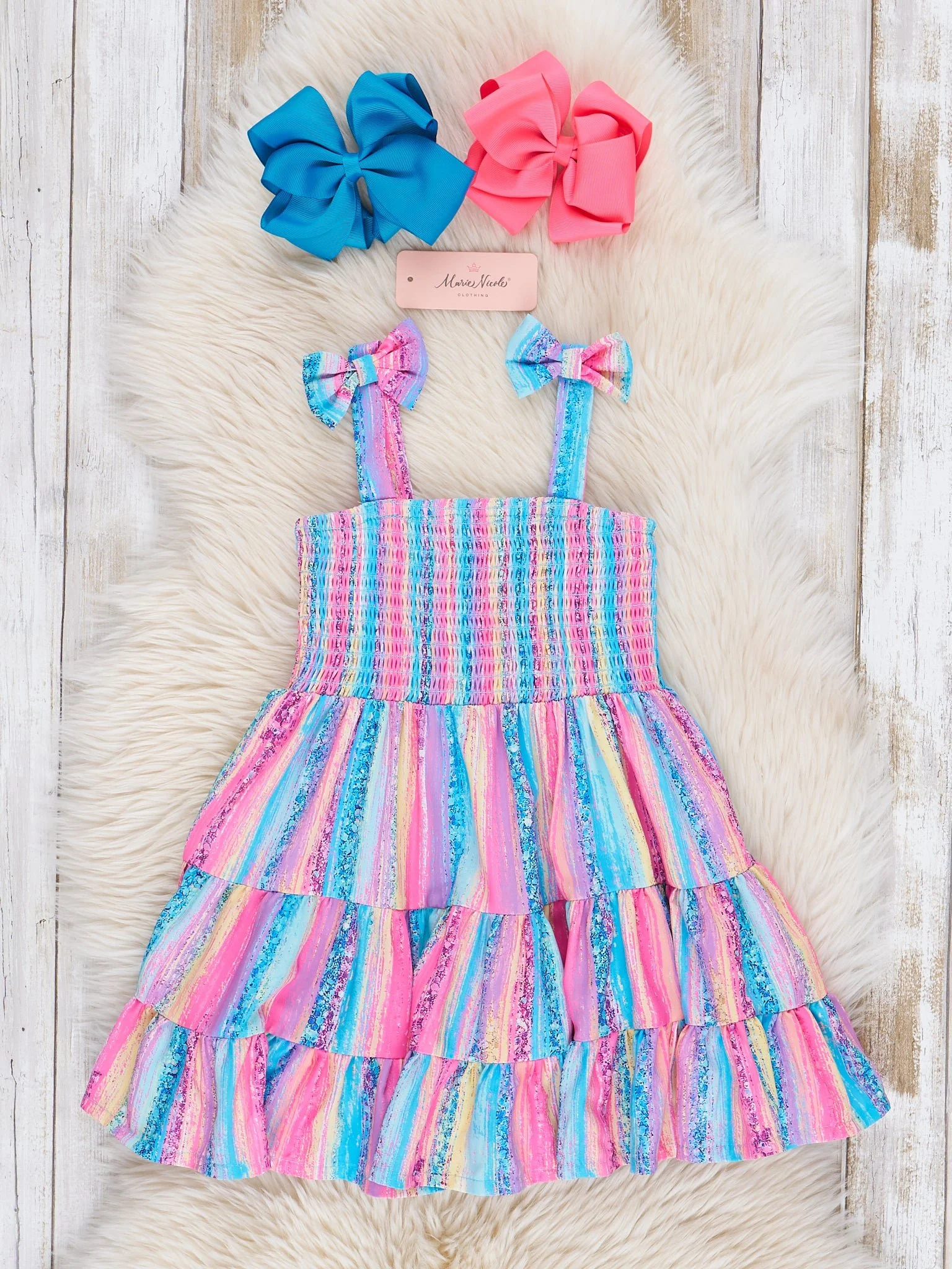 Smocked Rainbow Streamers Tiered Ruffle Dress - Image 2