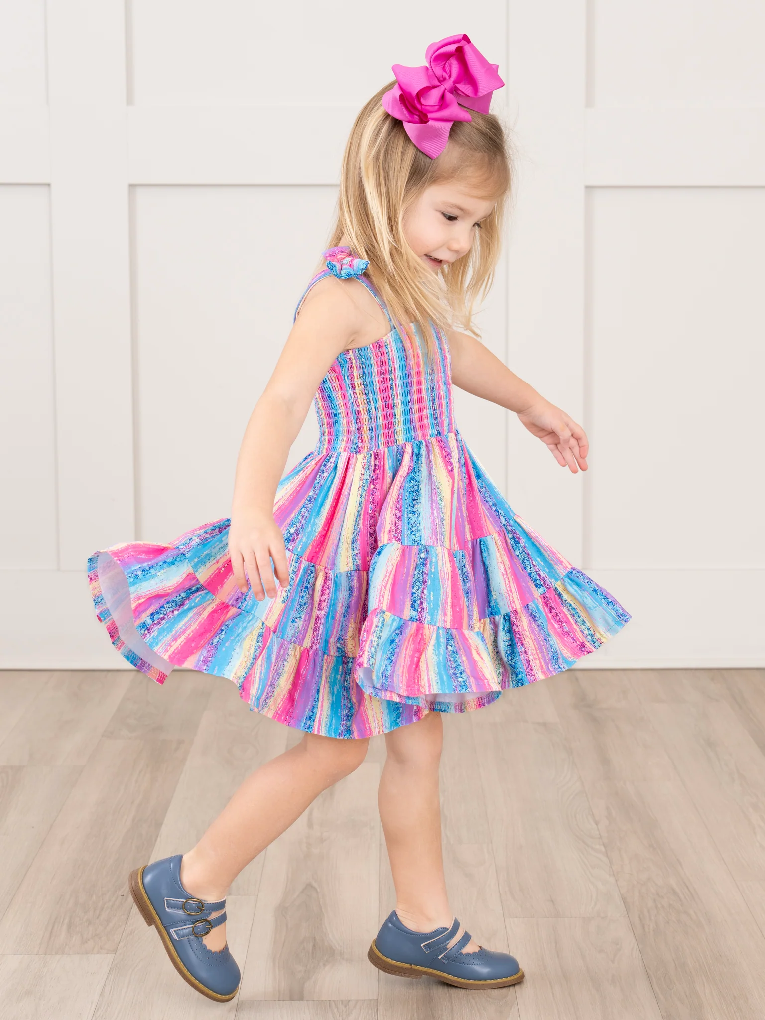 Smocked Rainbow Streamers Tiered Ruffle Dress - Image 3