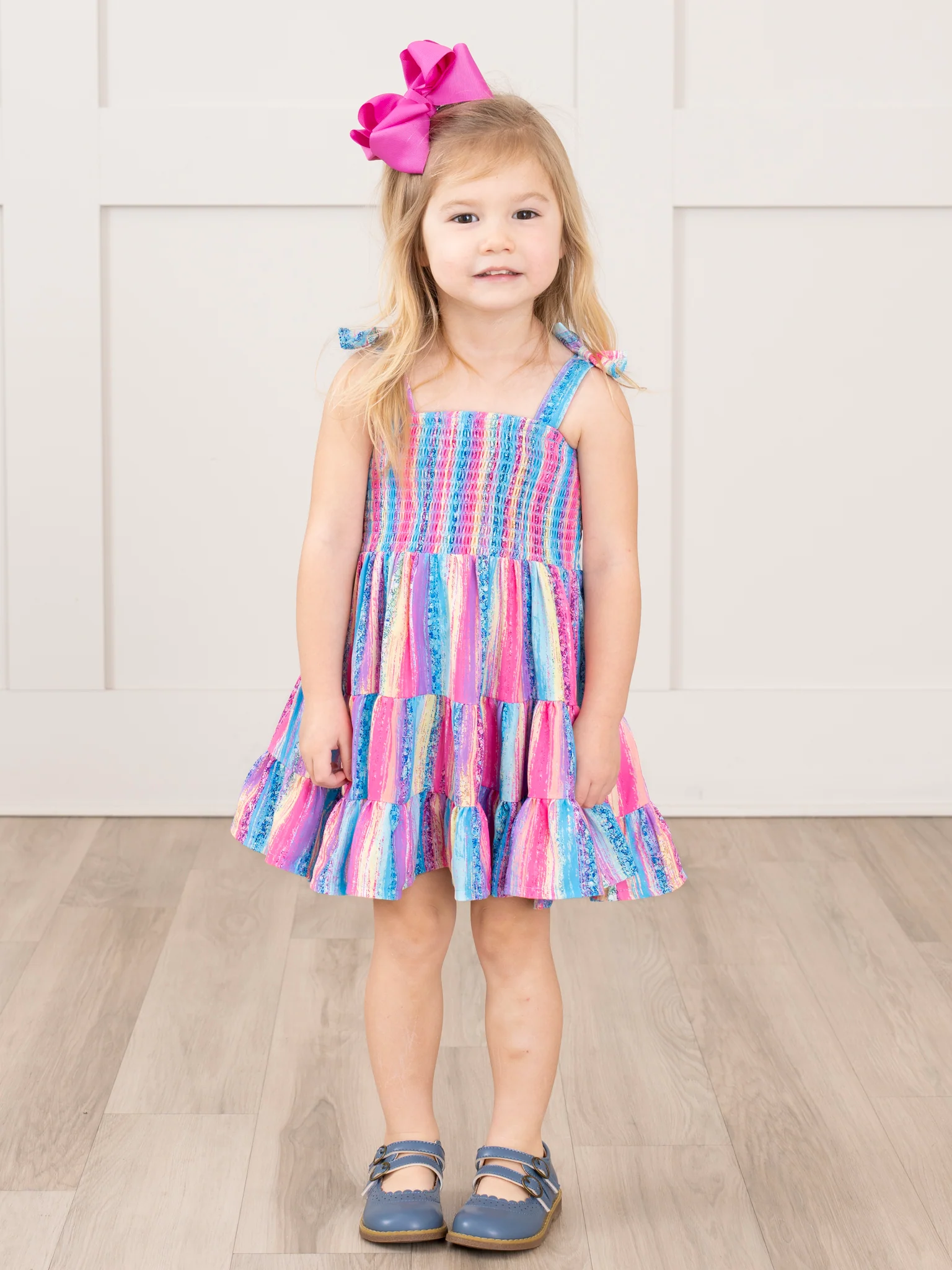 Smocked Rainbow Streamers Tiered Ruffle Dress - Image 5