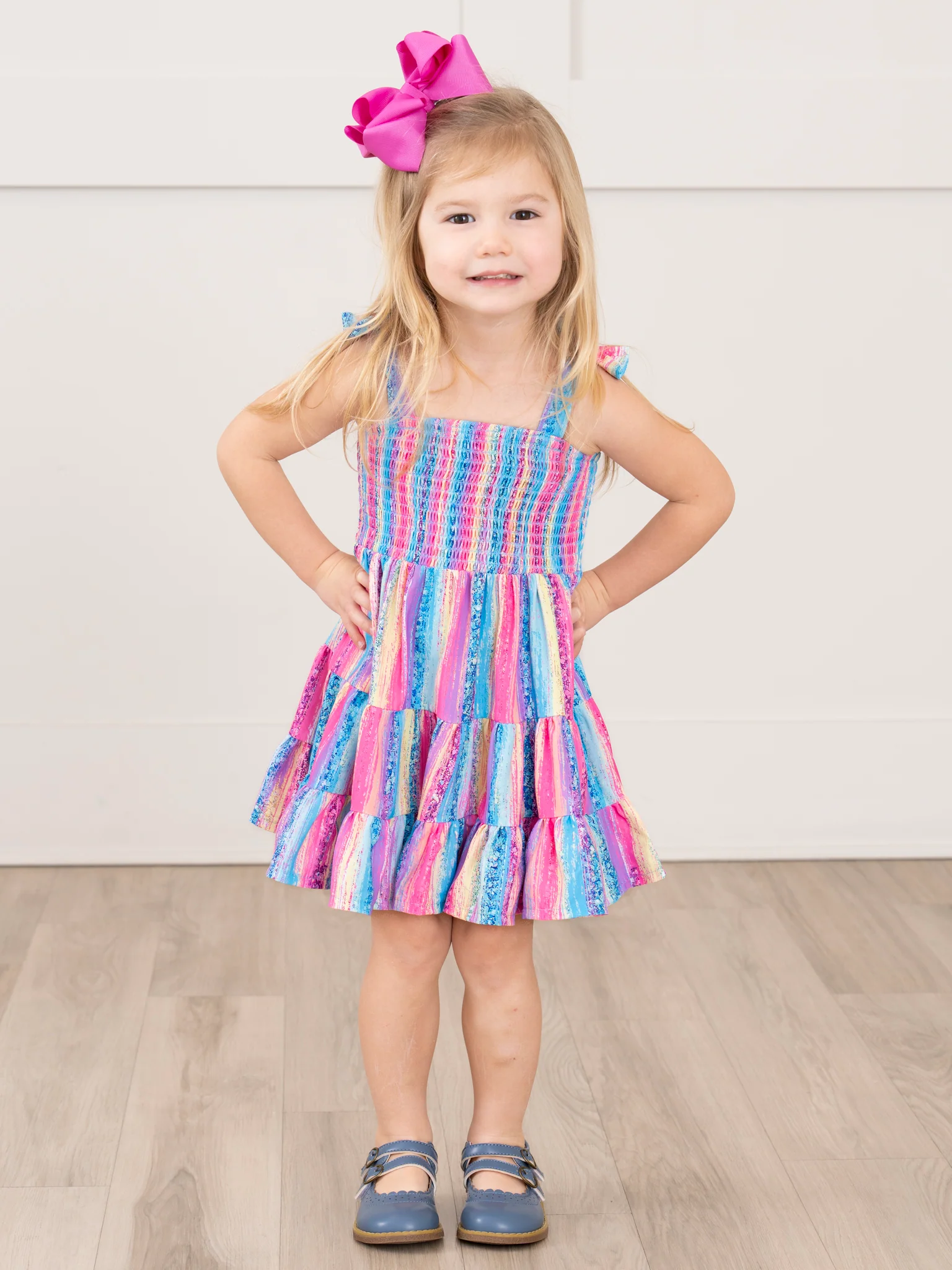 Smocked Rainbow Streamers Tiered Ruffle Dress - Image 6