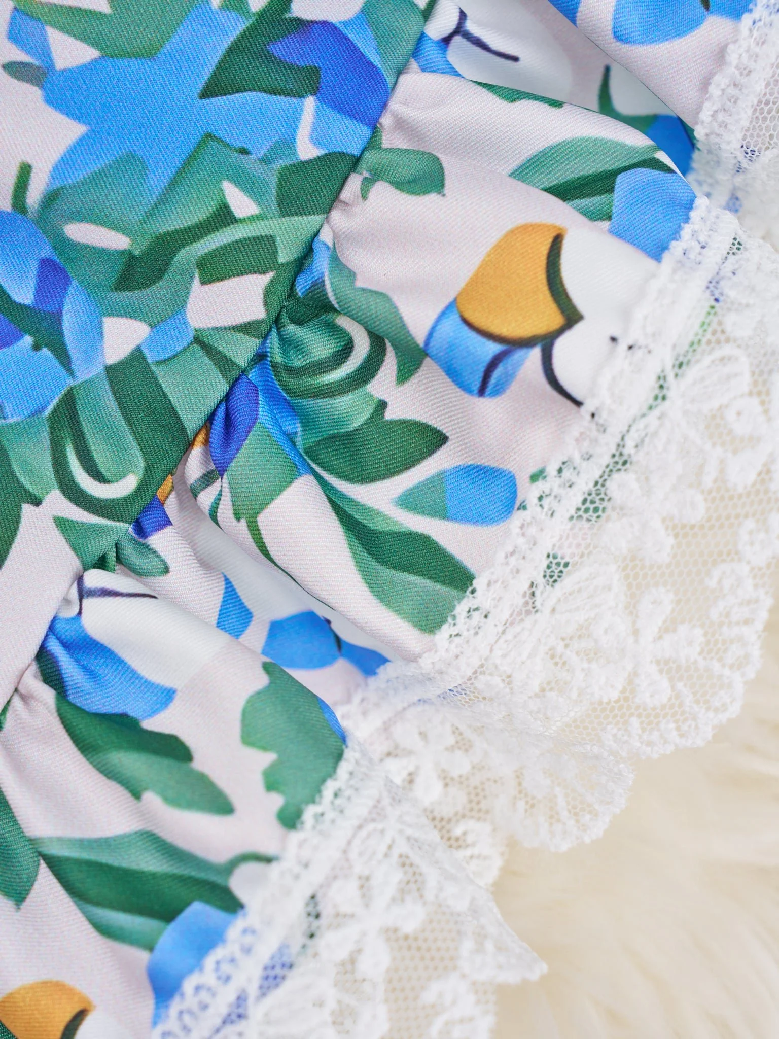 Smocked Royal Blue Floral Ruffle Dress - Image 3