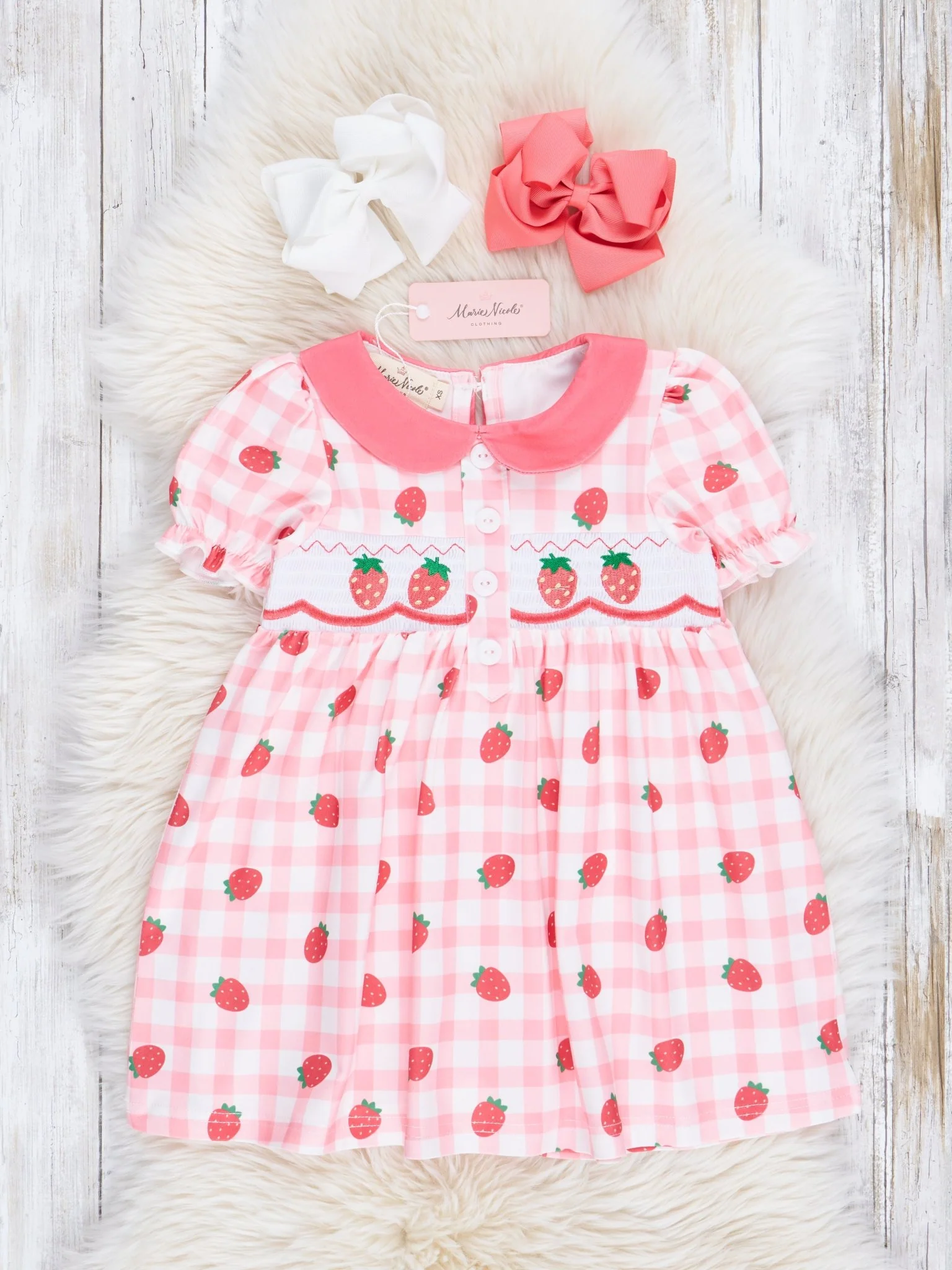 Smocked Strawberry Gingham Dress