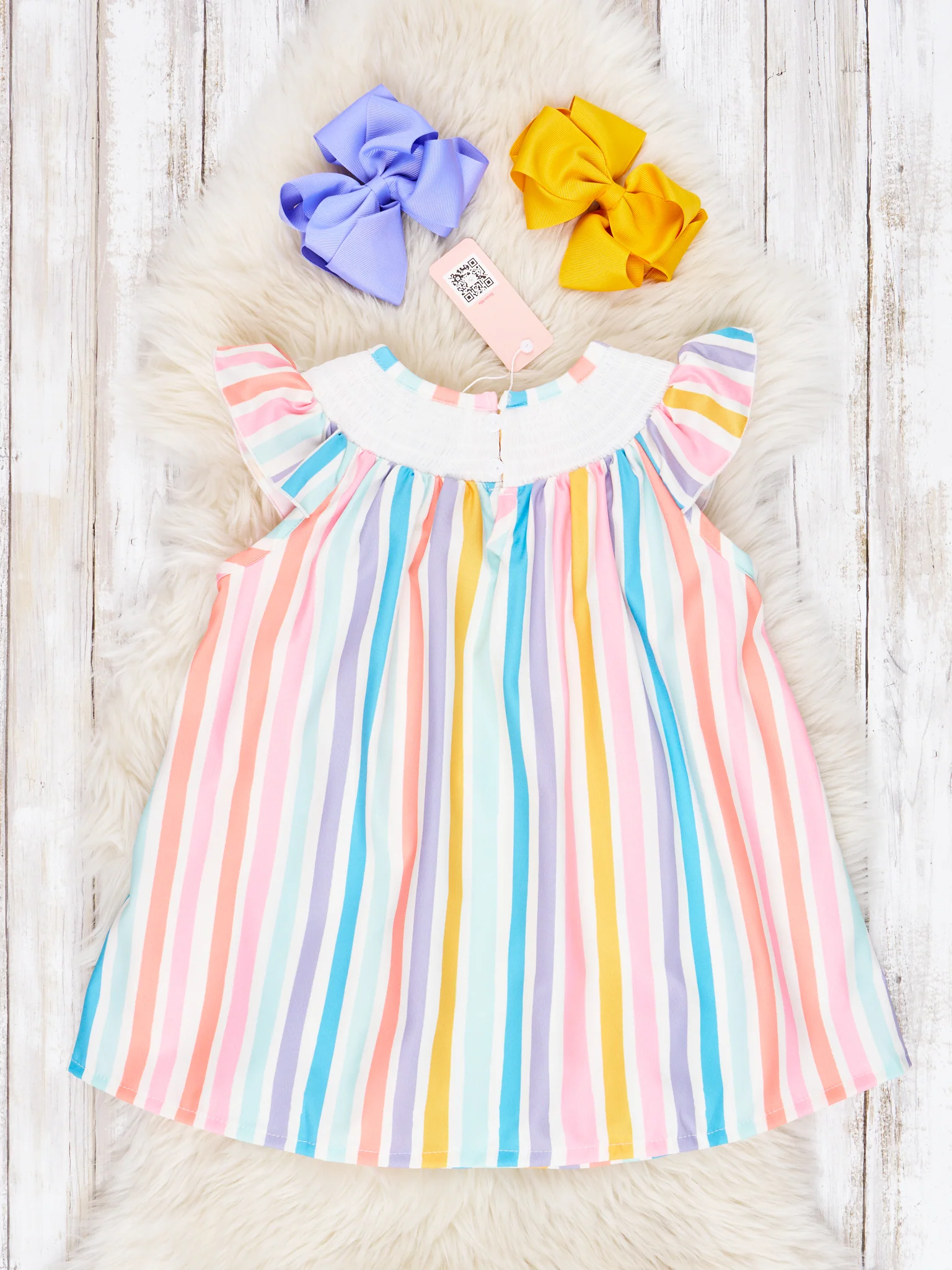 Smocked Striped Citrus Ruffle Dress - Image 2