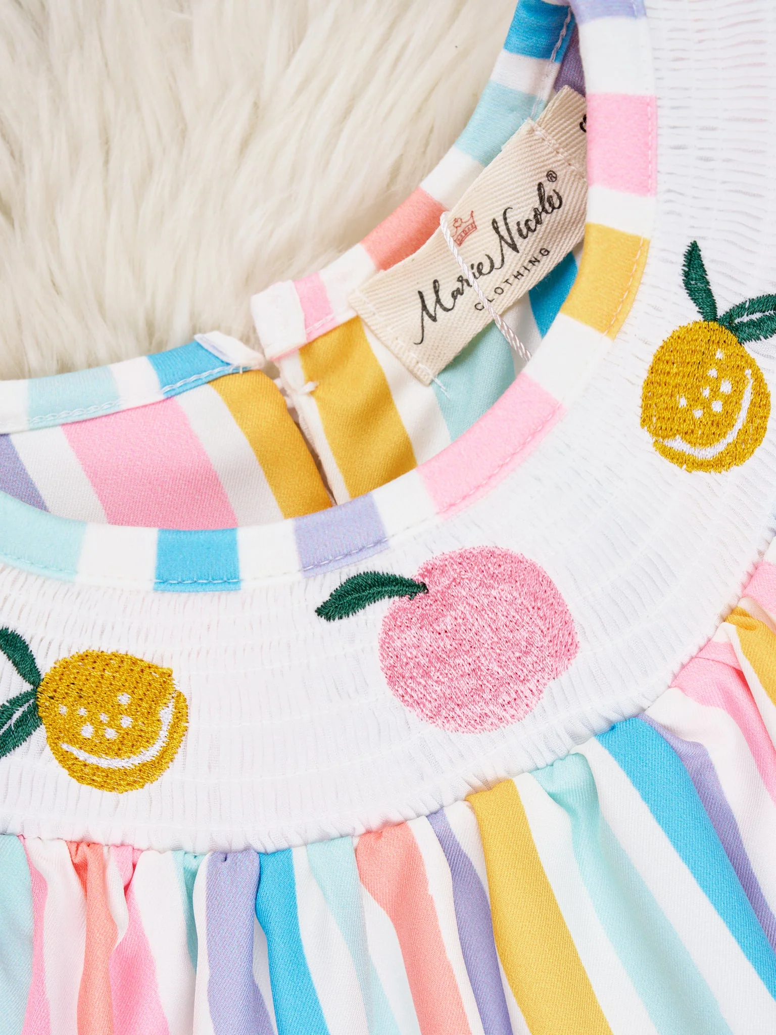 Smocked Striped Citrus Ruffle Dress - Image 3