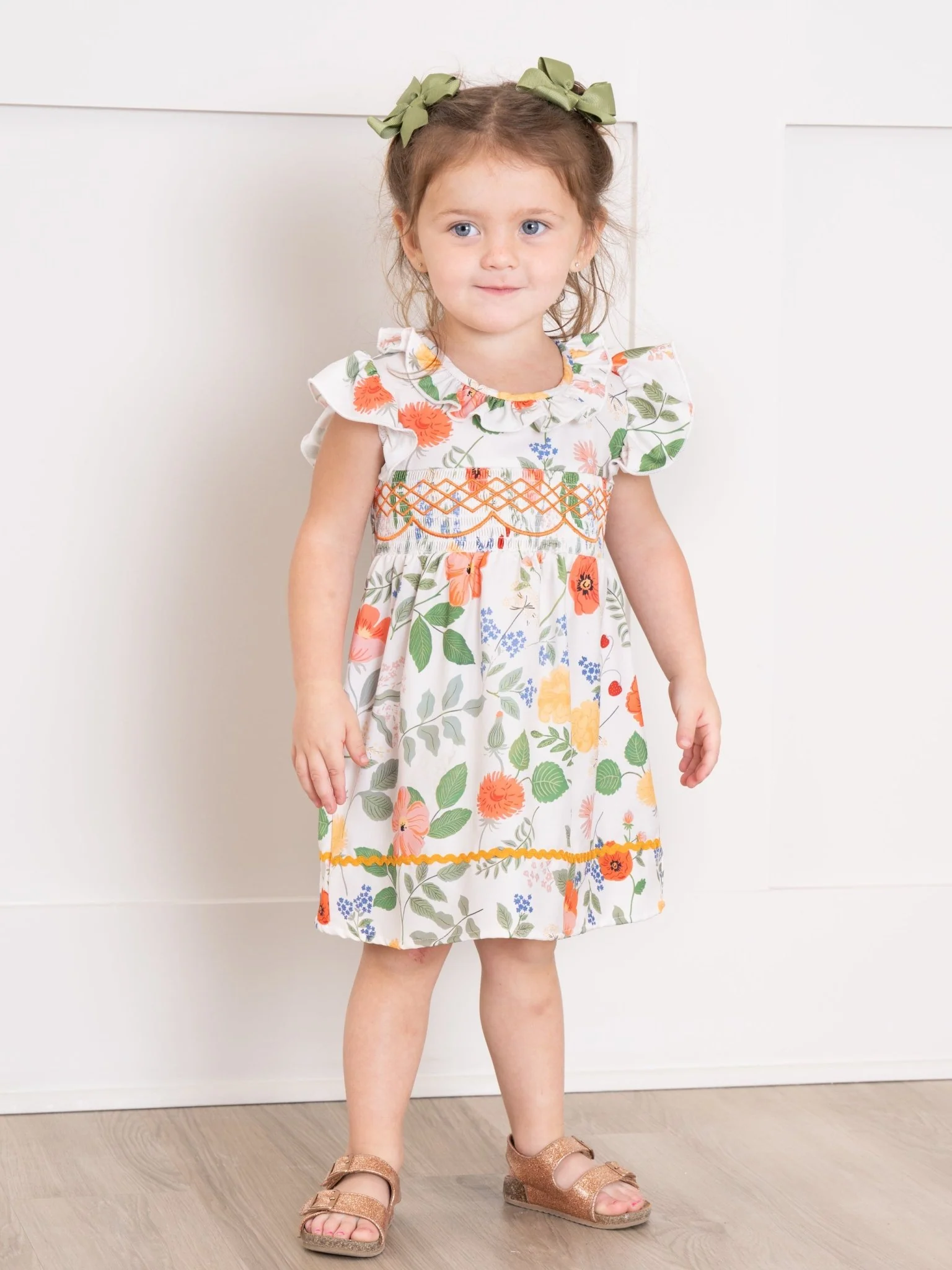 Smocked Summer Botanical Ruffle Dress