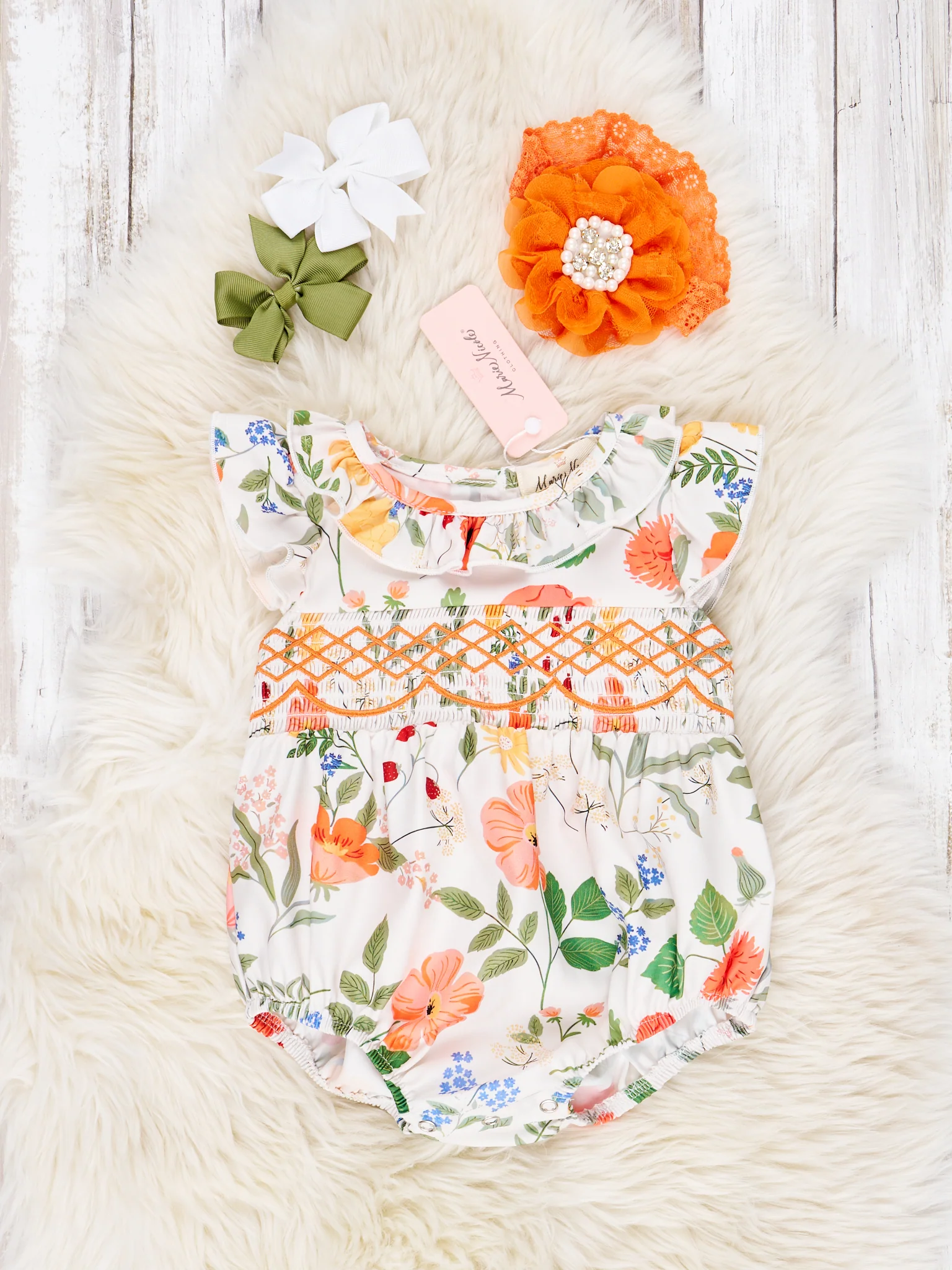 Smocked Summer Botanical Ruffle Romper