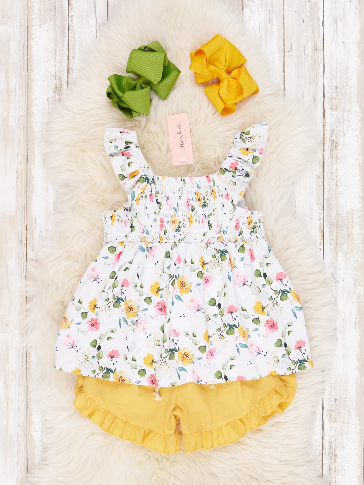 Smocked Yellow Floral Ruffle Outfit
