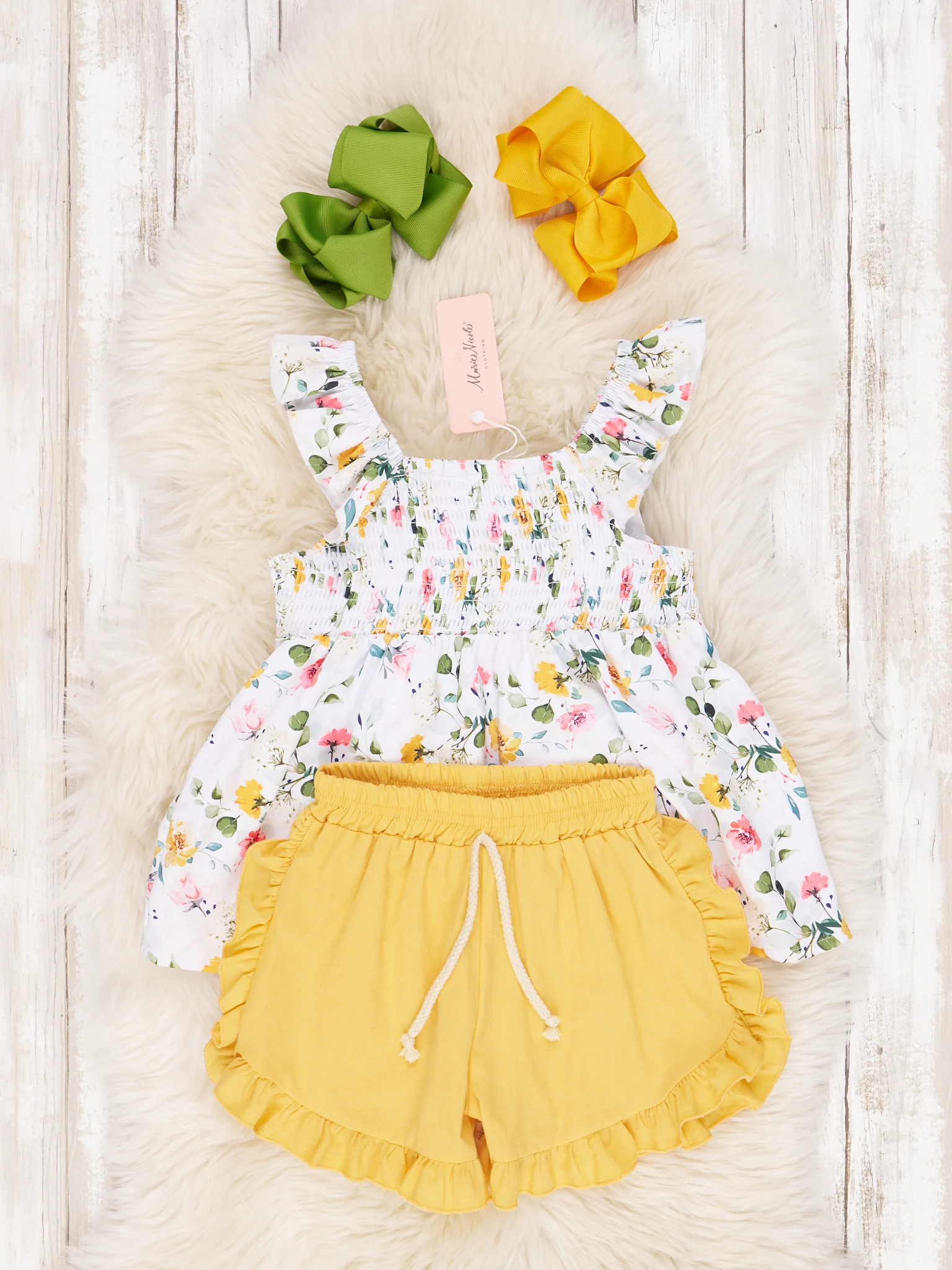 Smocked Yellow Floral Ruffle Outfit - Image 2