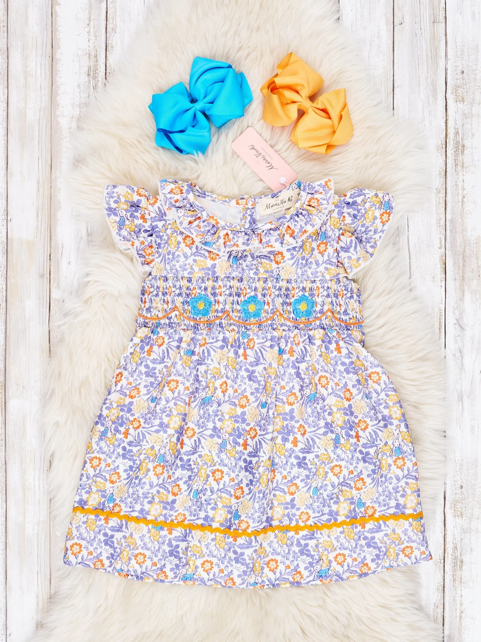 Smocked Yellow Floral Tie Ruffle Dress