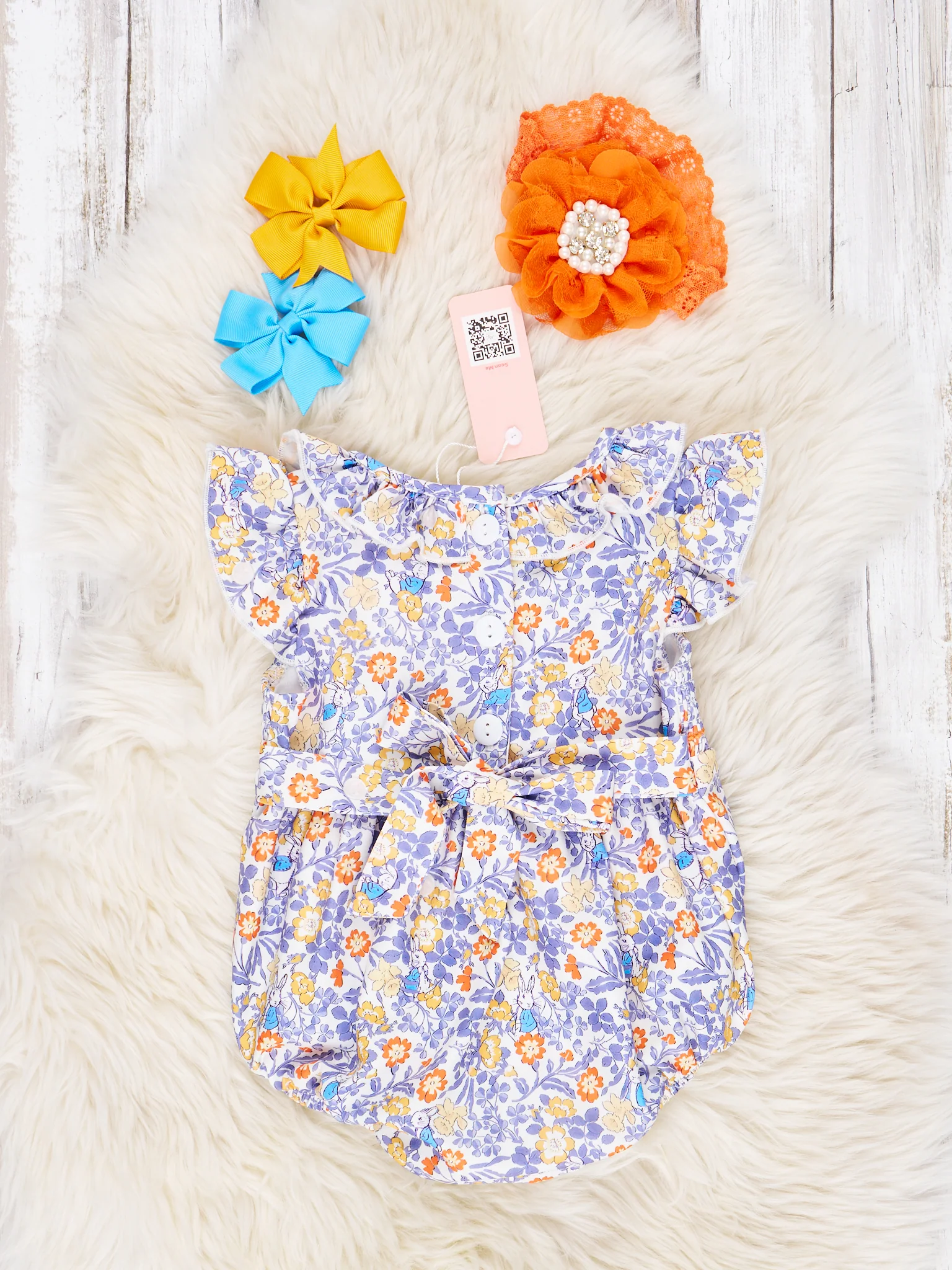 Smocked Yellow Floral Tie Ruffle Romper - Image 2