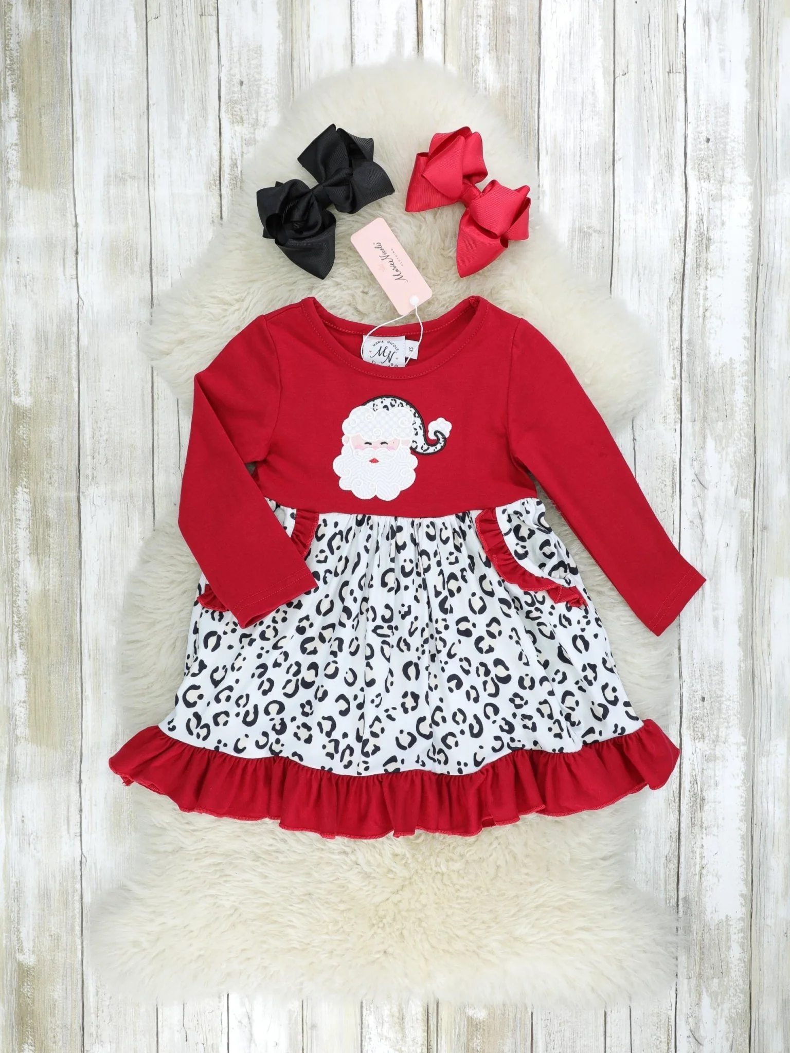 Snow Leopard Santa Ruffle Dress