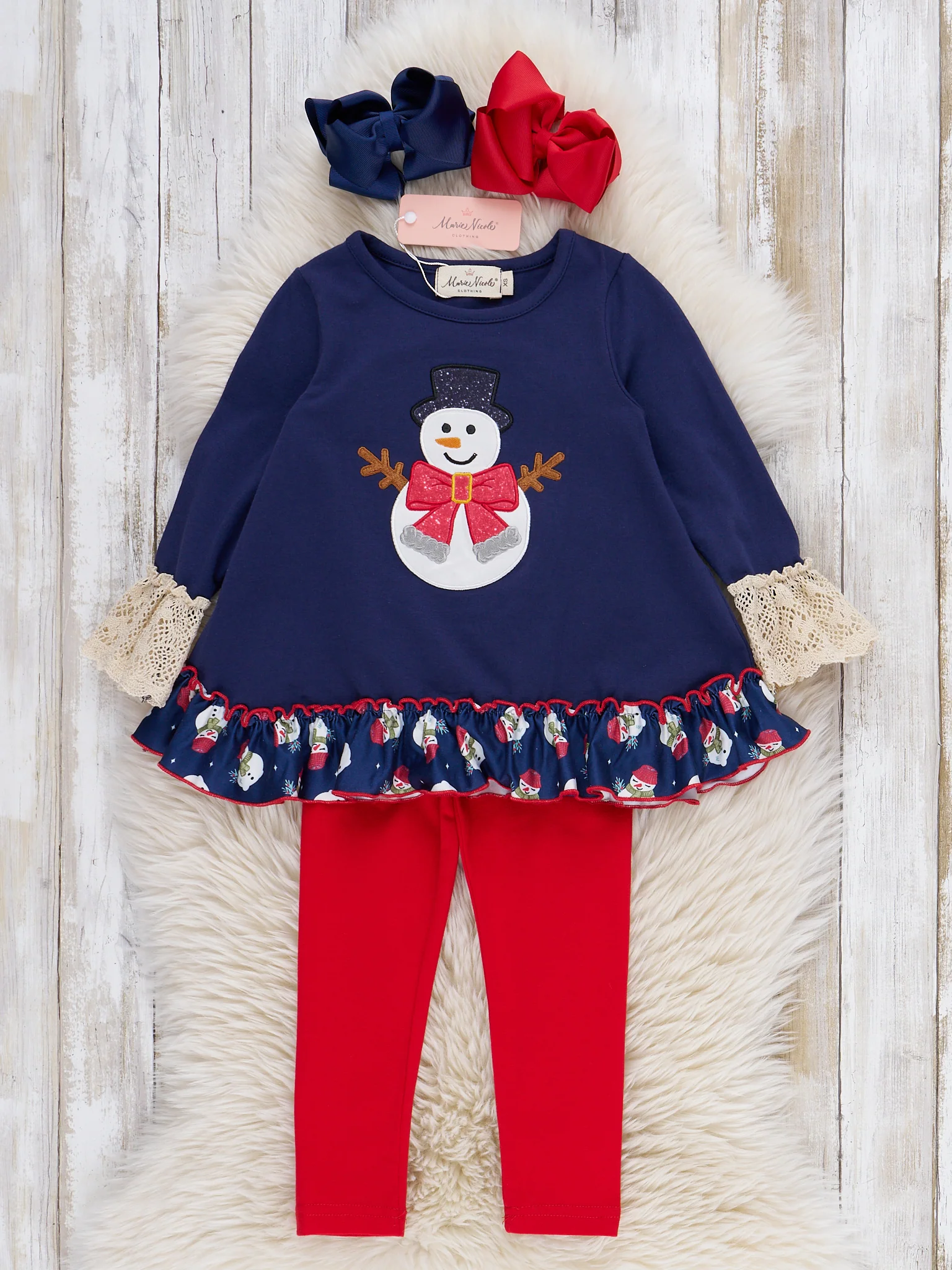Snowman Embroidered Lace Ruffle Outfit - Image 2