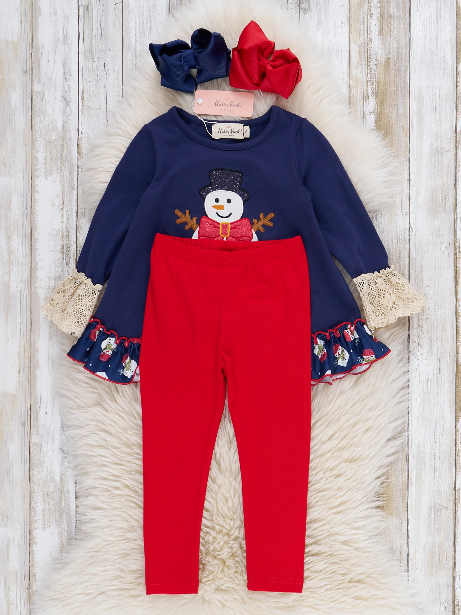 Snowman Embroidered Lace Ruffle Outfit - Image 3