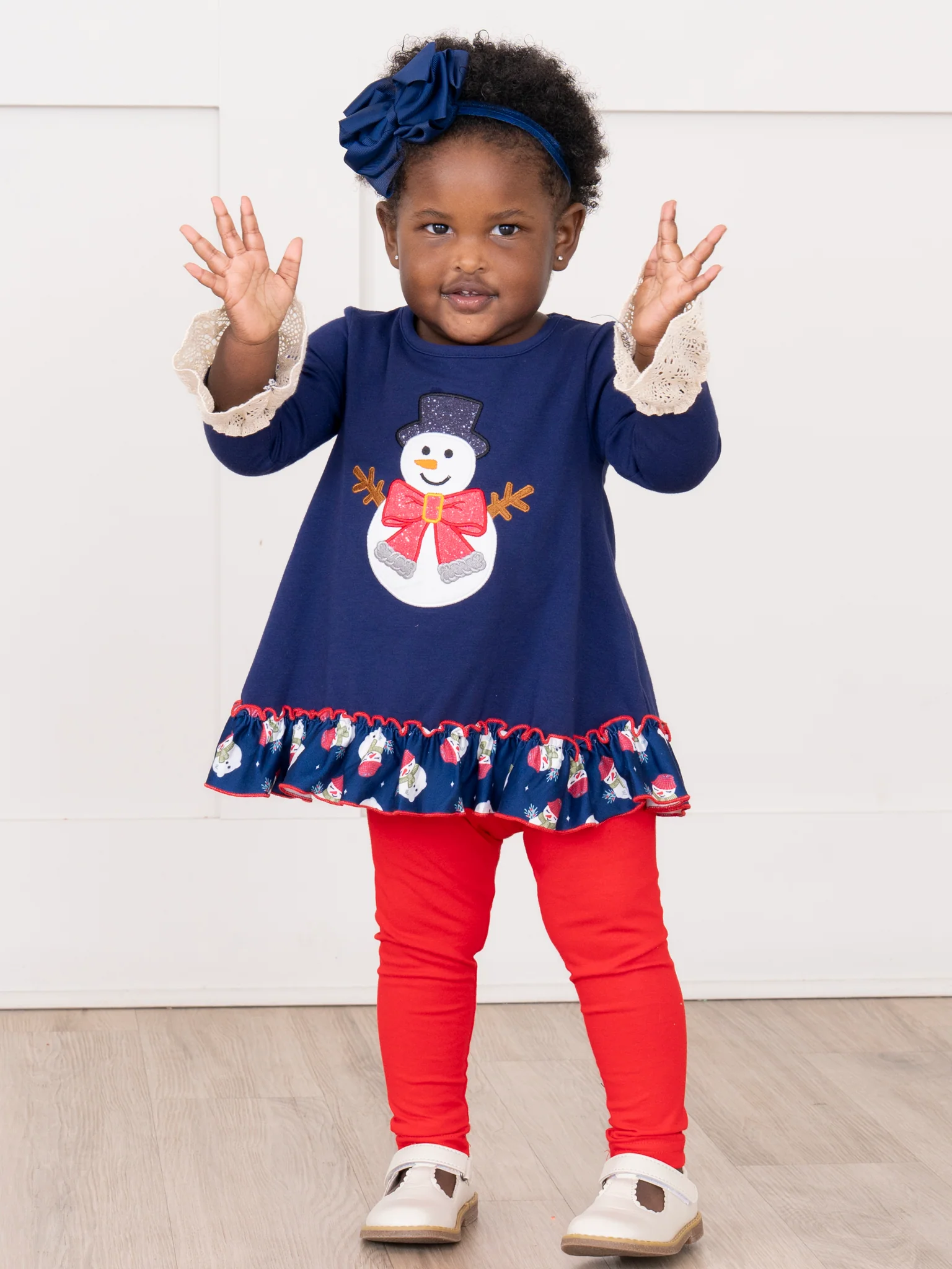 Snowman Embroidered Lace Ruffle Outfit - Image 4