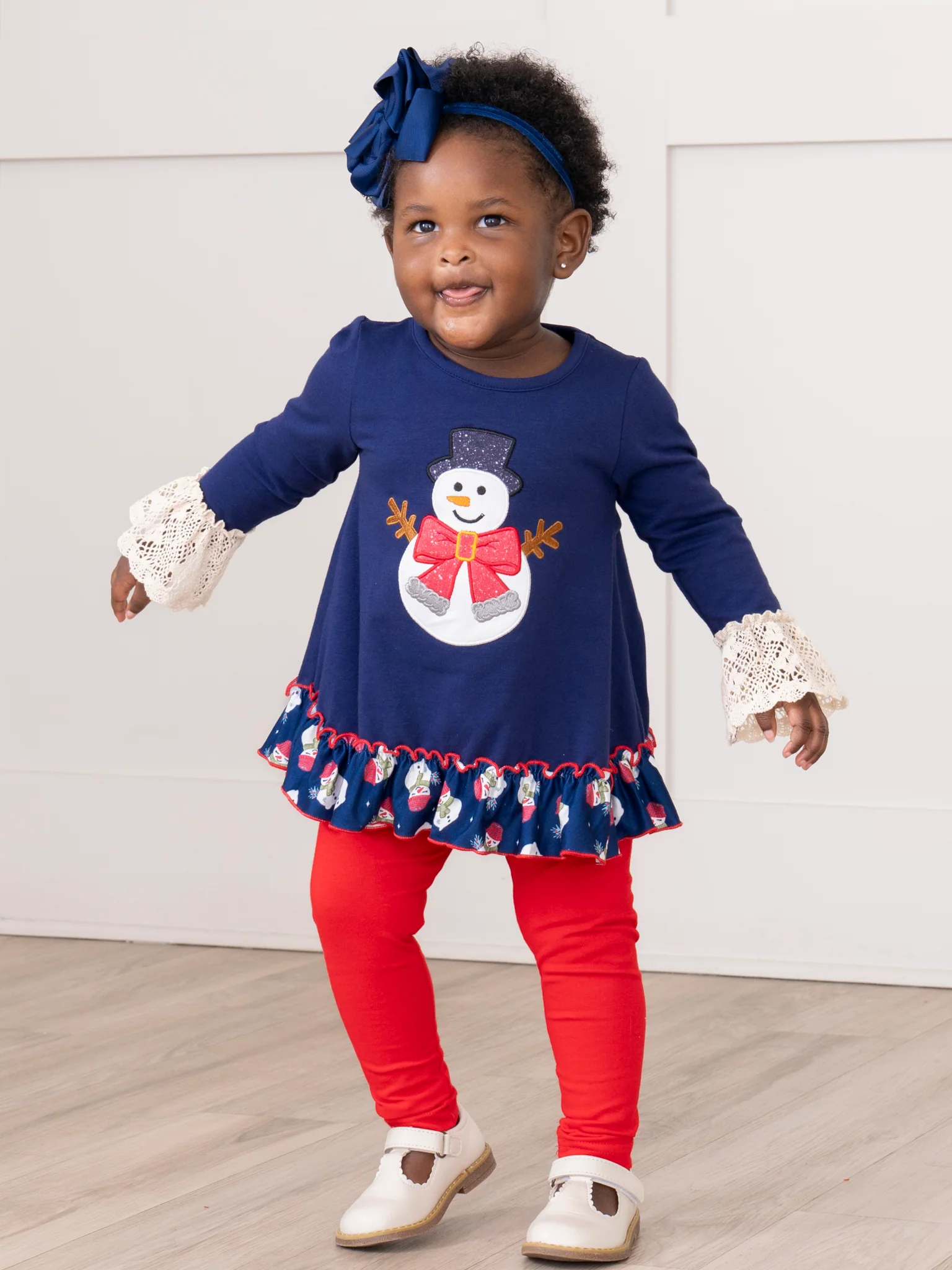 Snowman Embroidered Lace Ruffle Outfit - Image 5