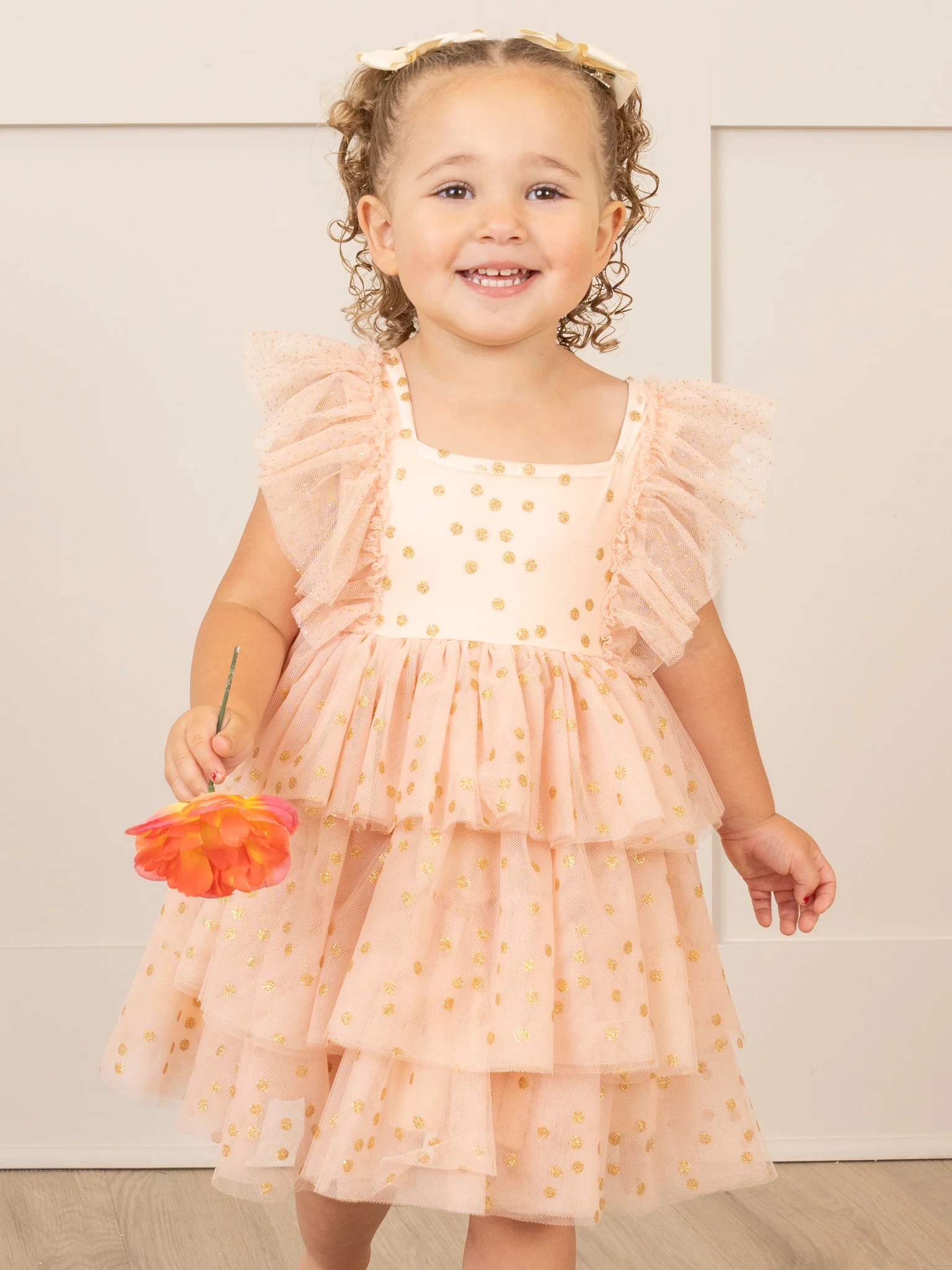 Soft Blush Sparkle Tiered Tulle Dress