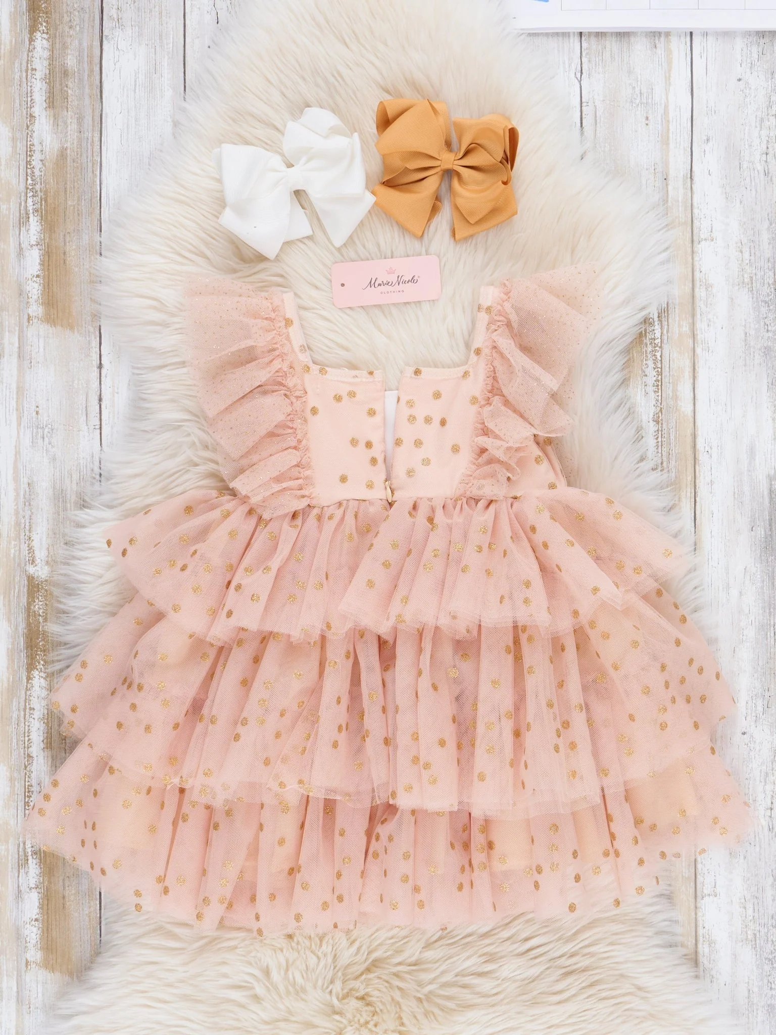 Soft Blush Sparkle Tiered Tulle Dress - Image 3