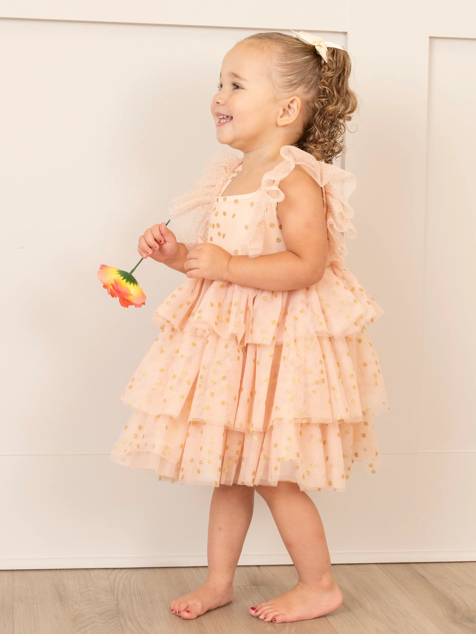 Soft Blush Sparkle Tiered Tulle Dress - Image 5