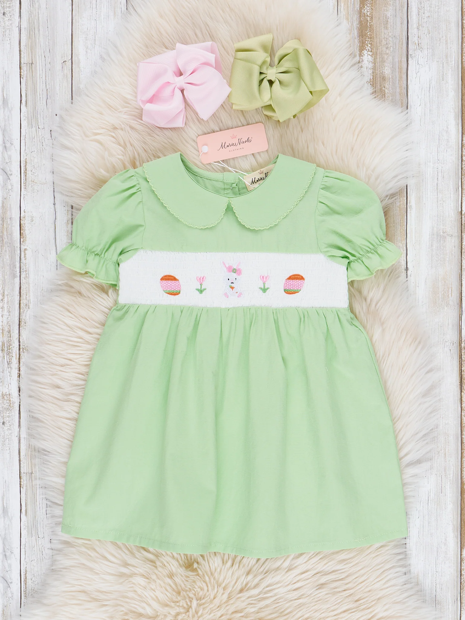Soft Green Smocked Easter Dress - Image 2