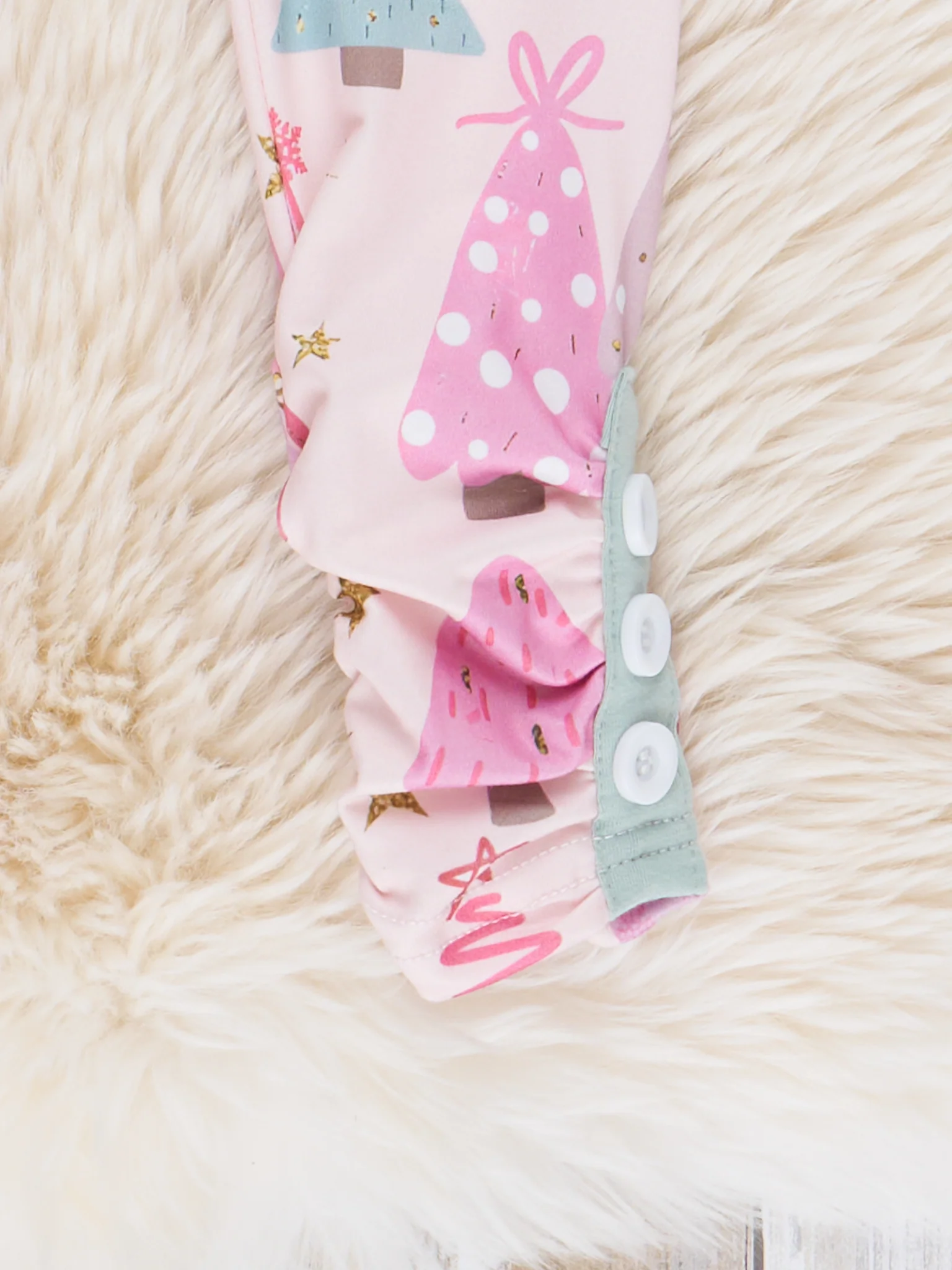 Soft Mint & Pink Christmas Trees Ruffle Outfit - Image 4