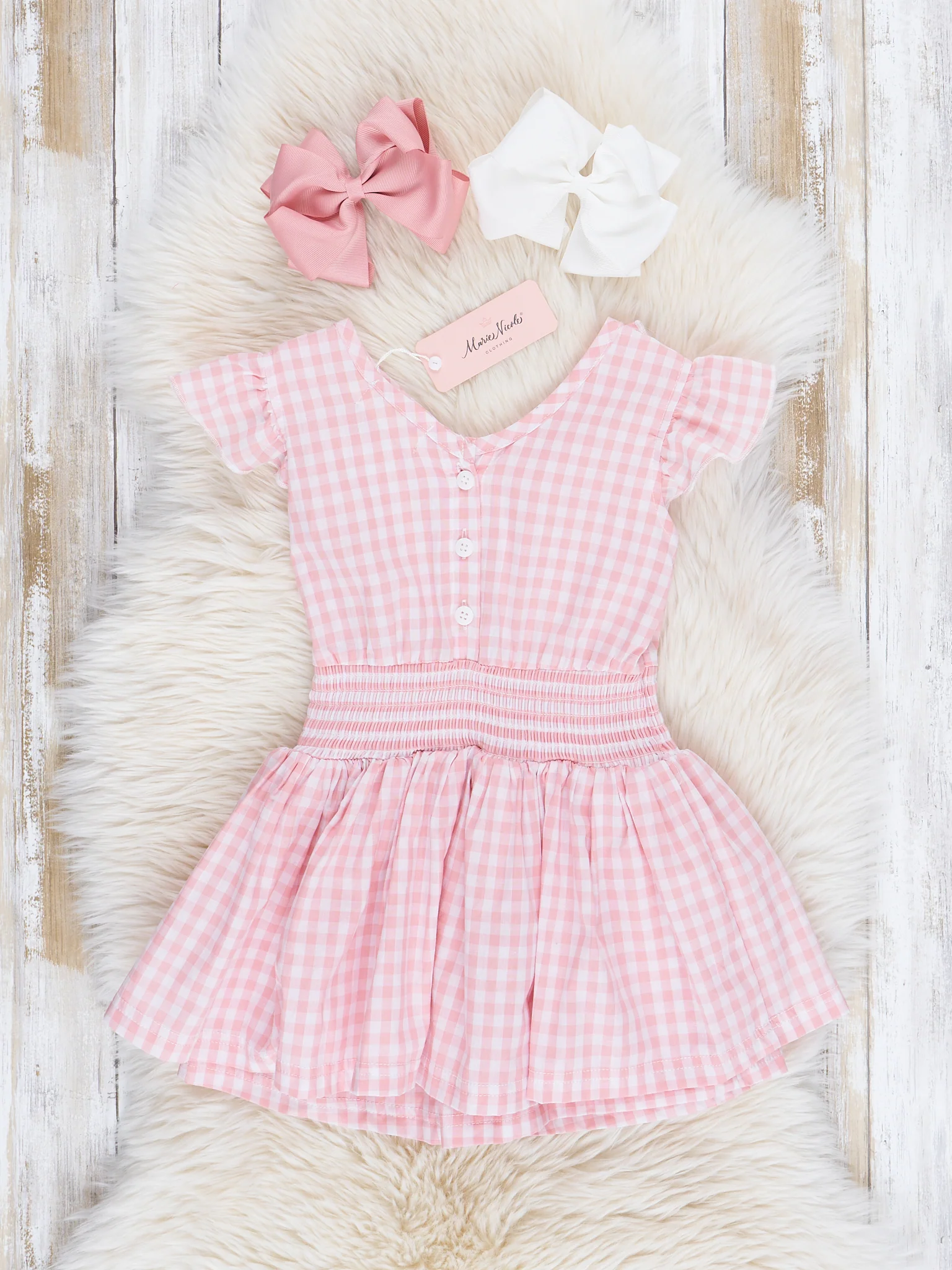 Soft Pink Gingham Ruffle Romper - Image 3