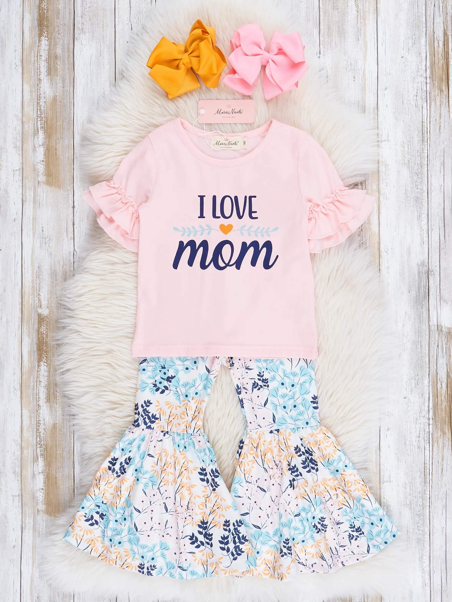 Soft Pink "I Love Mom" Bell Bottom Outfit