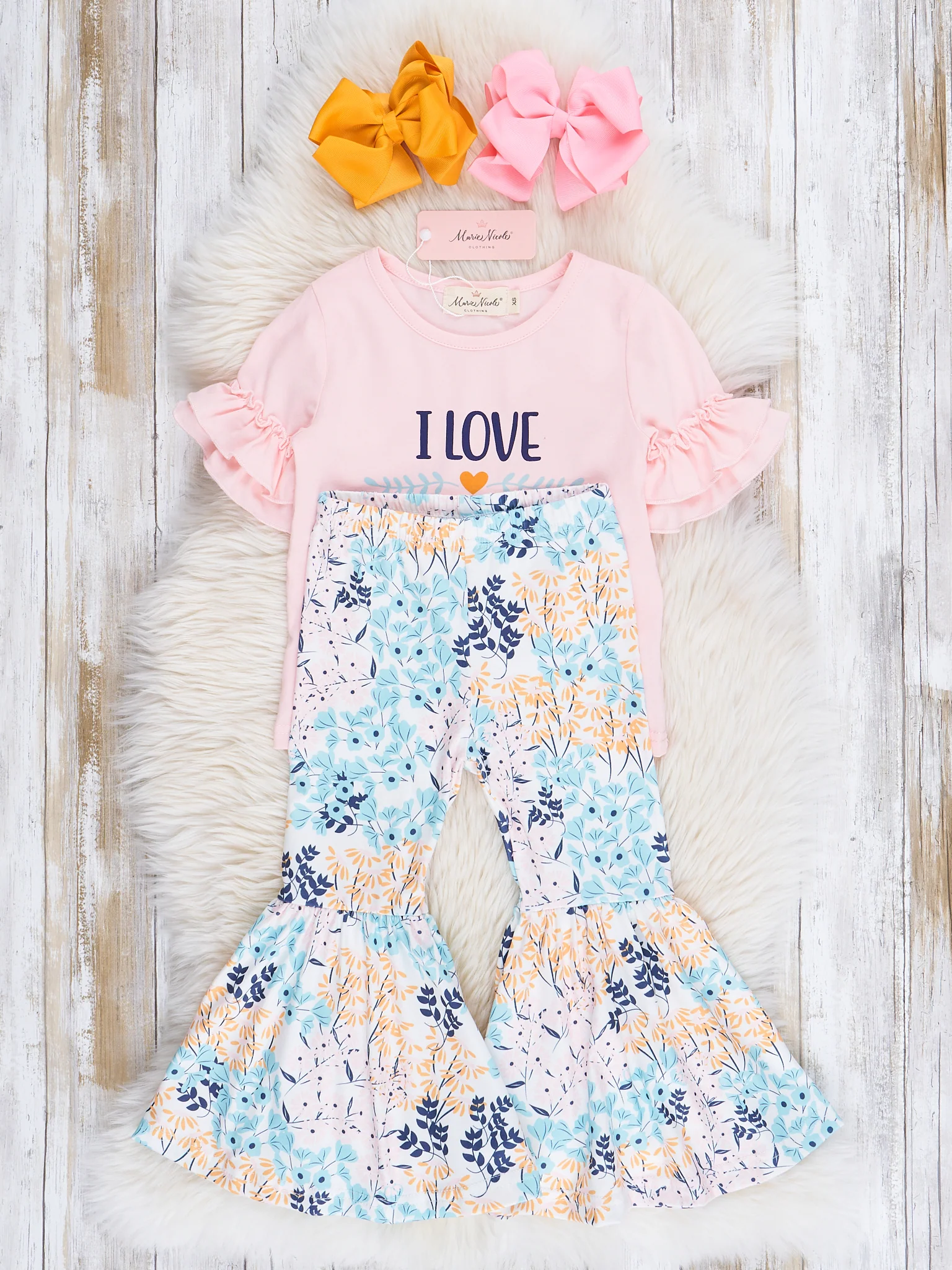 Soft Pink "I Love Mom" Bell Bottom Outfit - Image 2