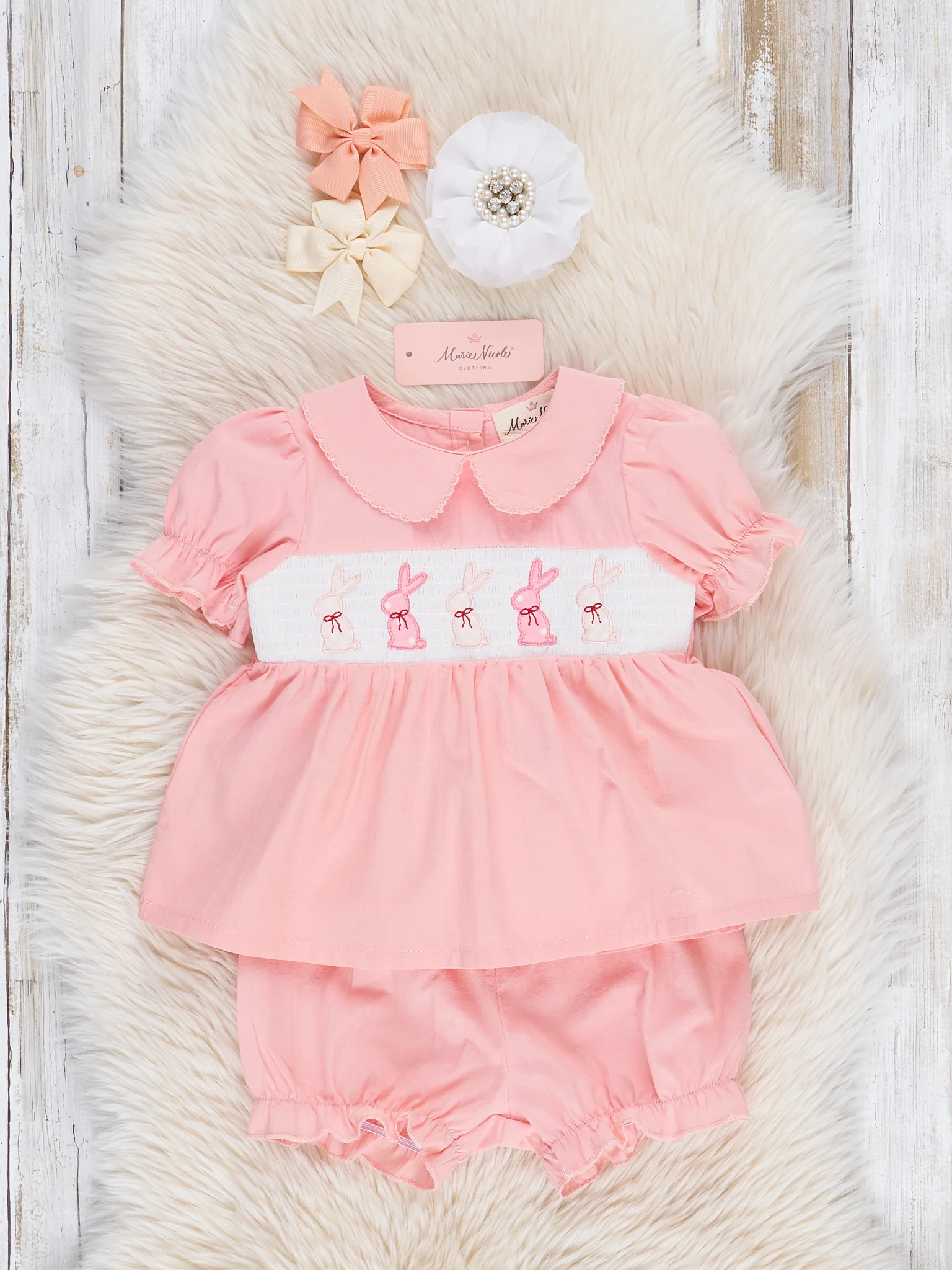 Soft Pink Smocked Bunny Bloomers Outfit