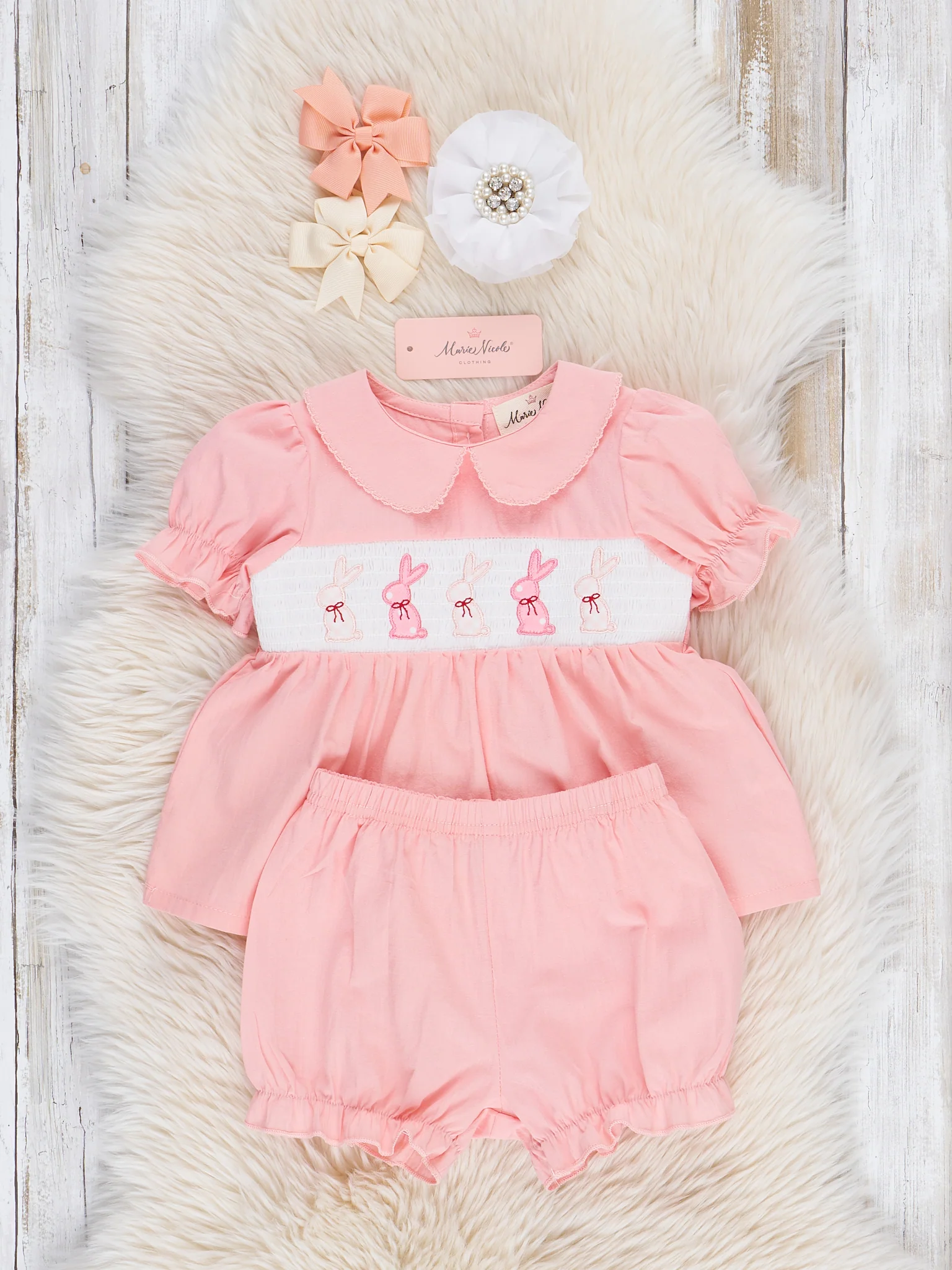 Soft Pink Smocked Bunny Bloomers Outfit - Image 2