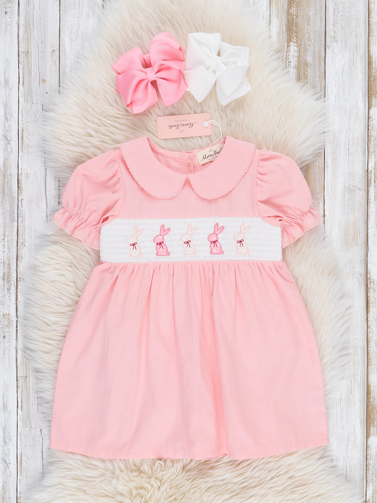 Soft Pink Smocked Bunny Dress - Image 2