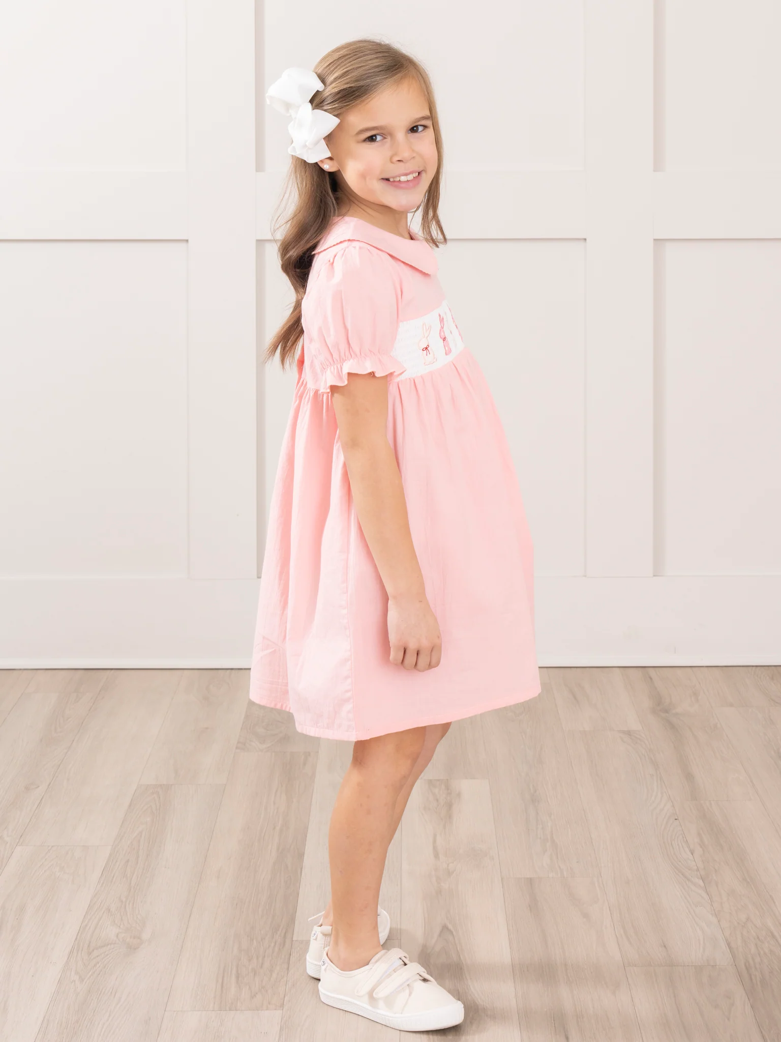 Soft Pink Smocked Bunny Dress - Image 5
