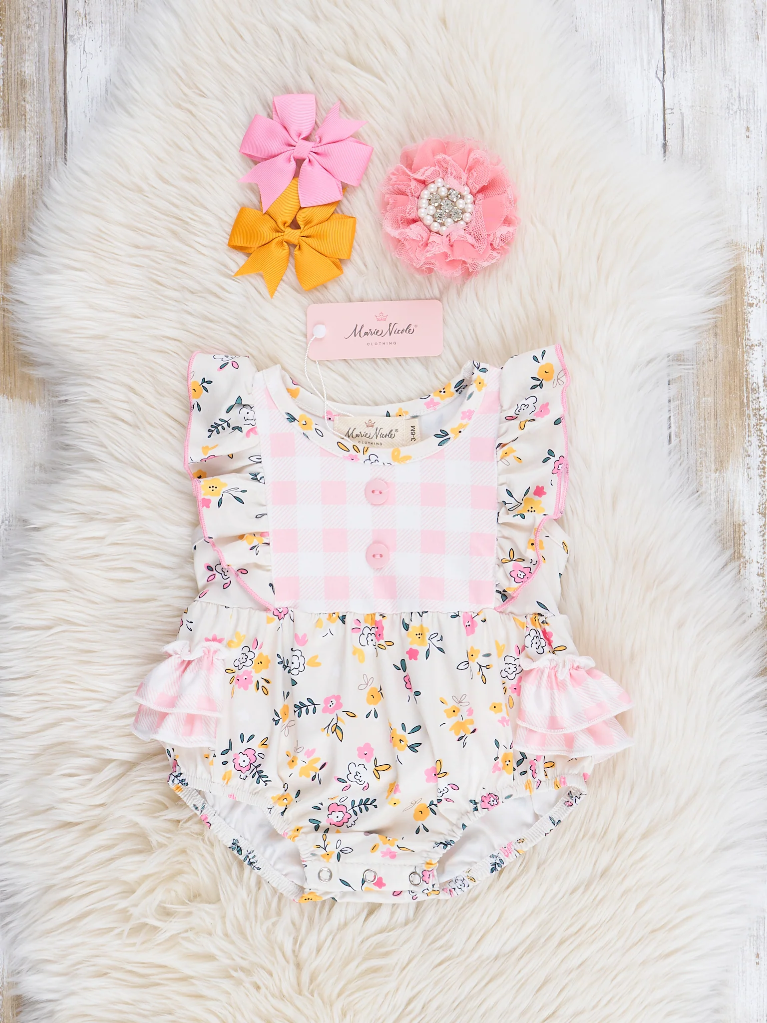 Soft Pink & Yellow Prairie Blooms Bubble Romper