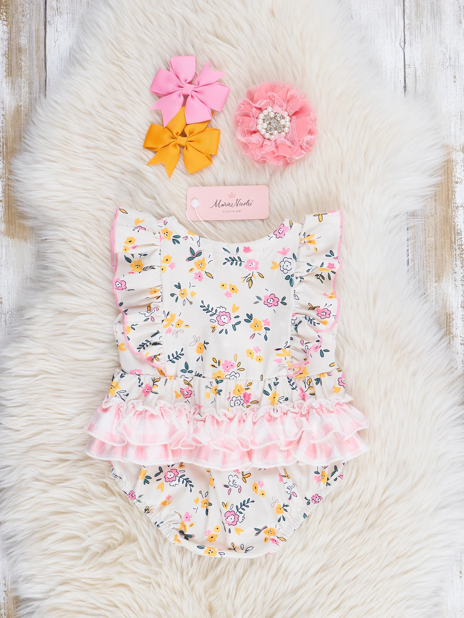 Soft Pink & Yellow Prairie Blooms Bubble Romper - Image 2