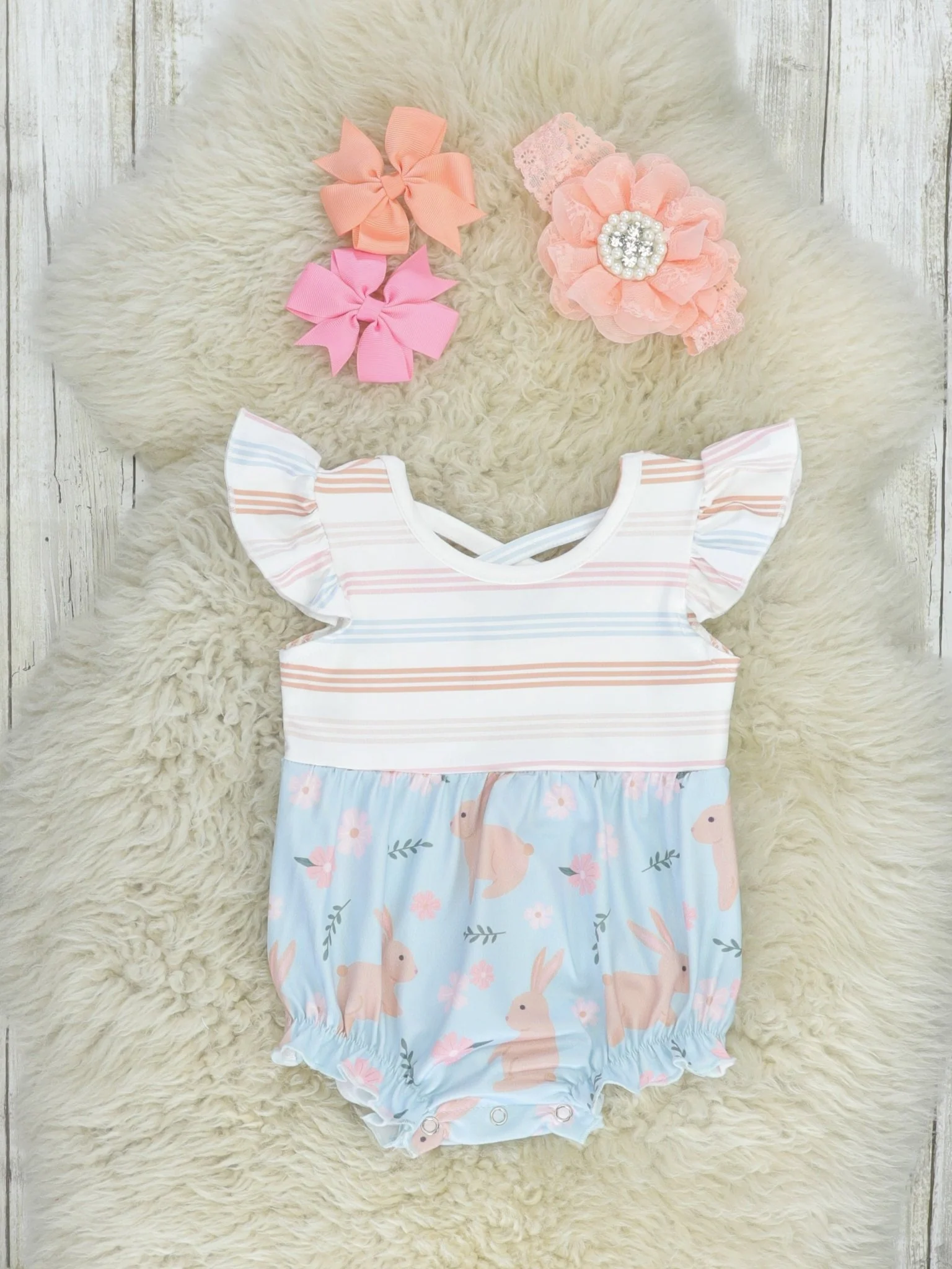 Soft Stripes & Bunnies Bubble Romper