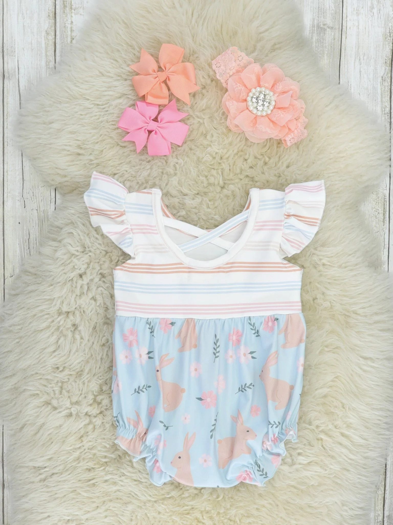 Soft Stripes & Bunnies Bubble Romper - Image 2