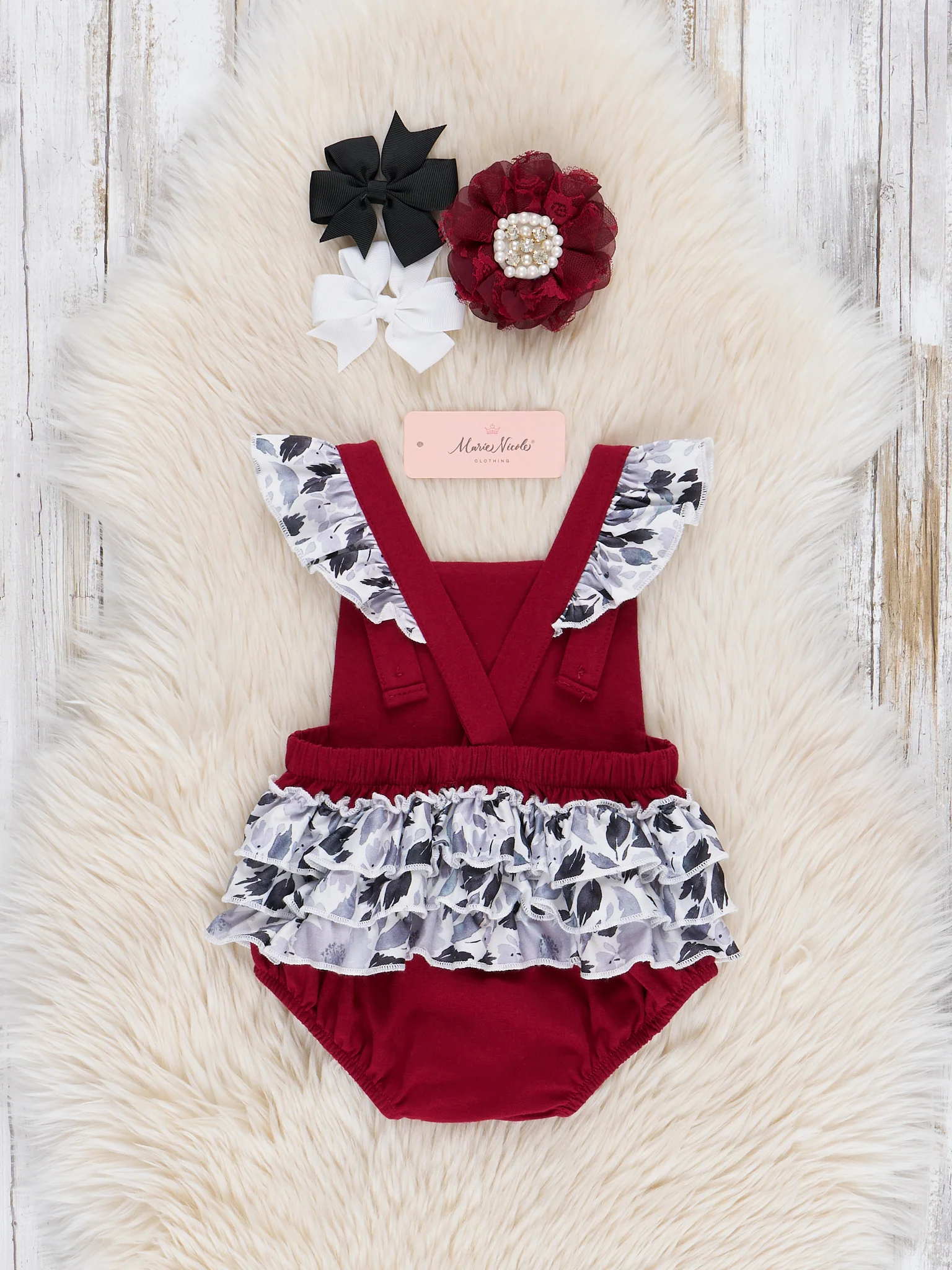 South Carolina Embroidered Floral Ruffle Bubble Romper - Image 2