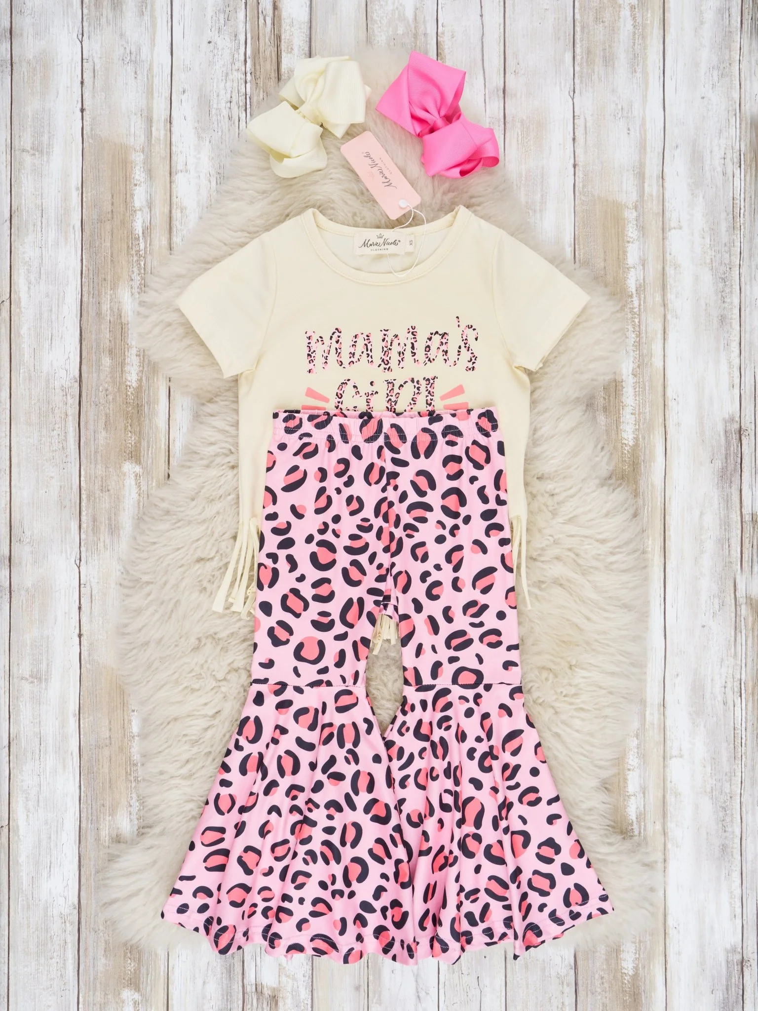 Sparkly "Mama's Girl" Leopard Bell Bottom Outfit - Image 2